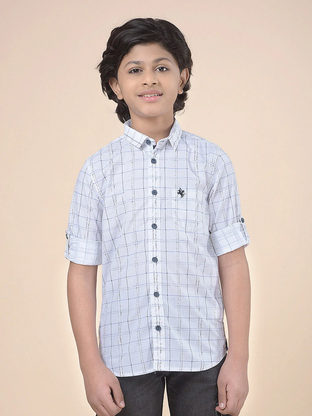 Casual Shirt for Boys l Breathable & Soft with Color Fastness Regular Fit Spread Collar Cotton Fabric Checkered Pattern - Image 4