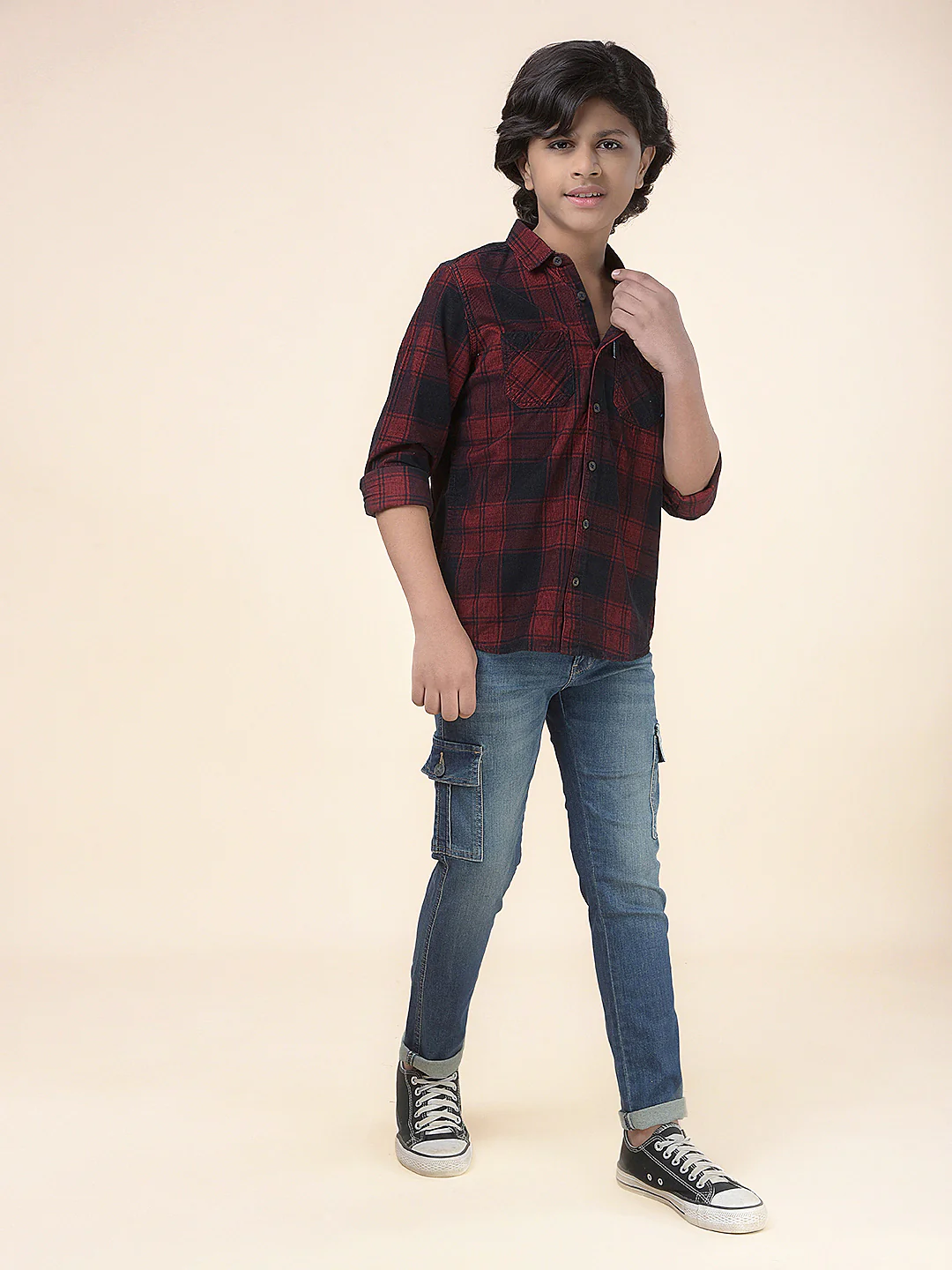 Casual Shirt for Boys l Breathable & Soft with Color Fastness Regular Fit Spread Collar Cotton Fabric Checkered Pattern - Image 2