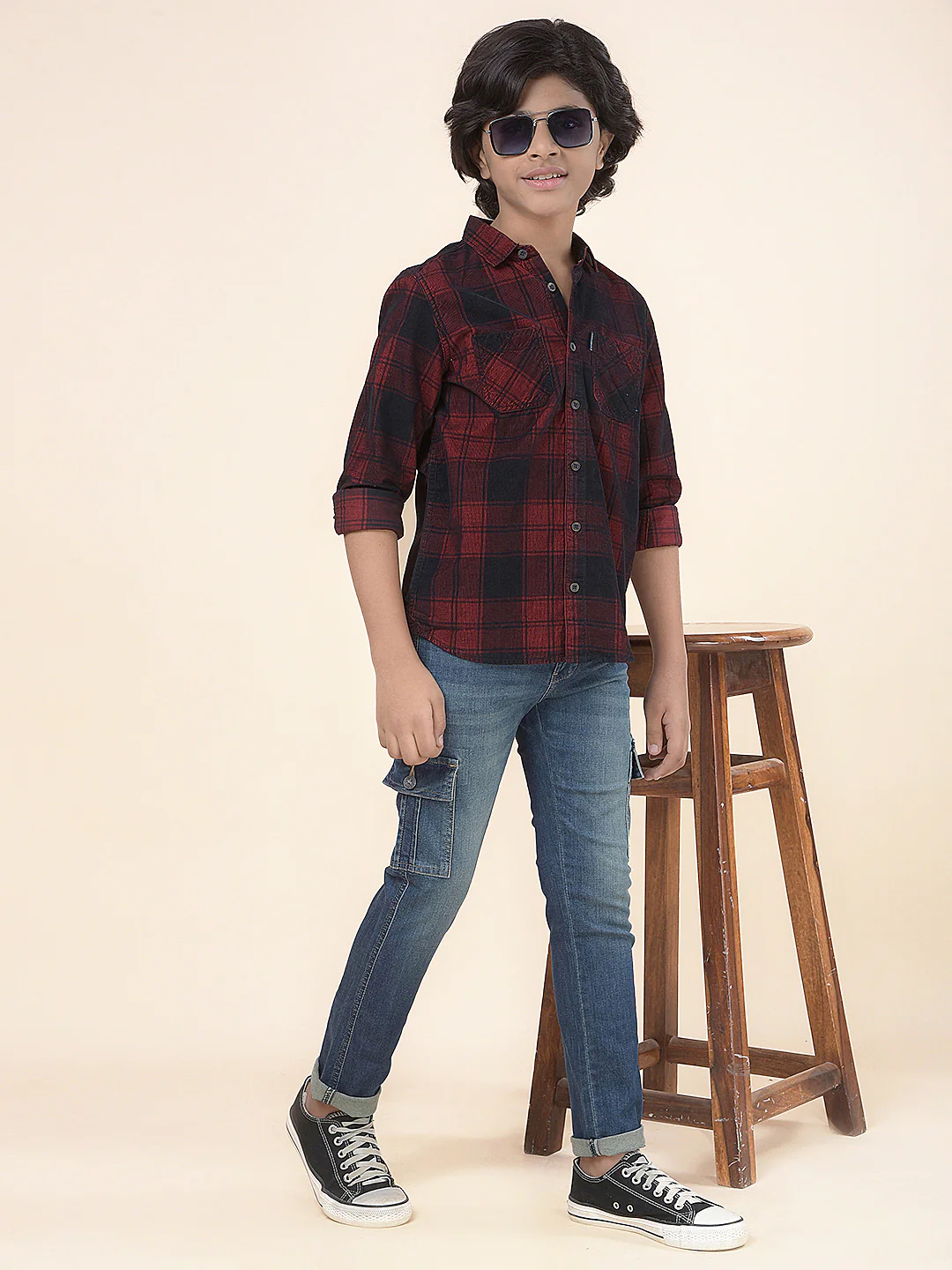 Casual Shirt for Boys l Breathable & Soft with Color Fastness Regular Fit Spread Collar Cotton Fabric Checkered Pattern - Image 3