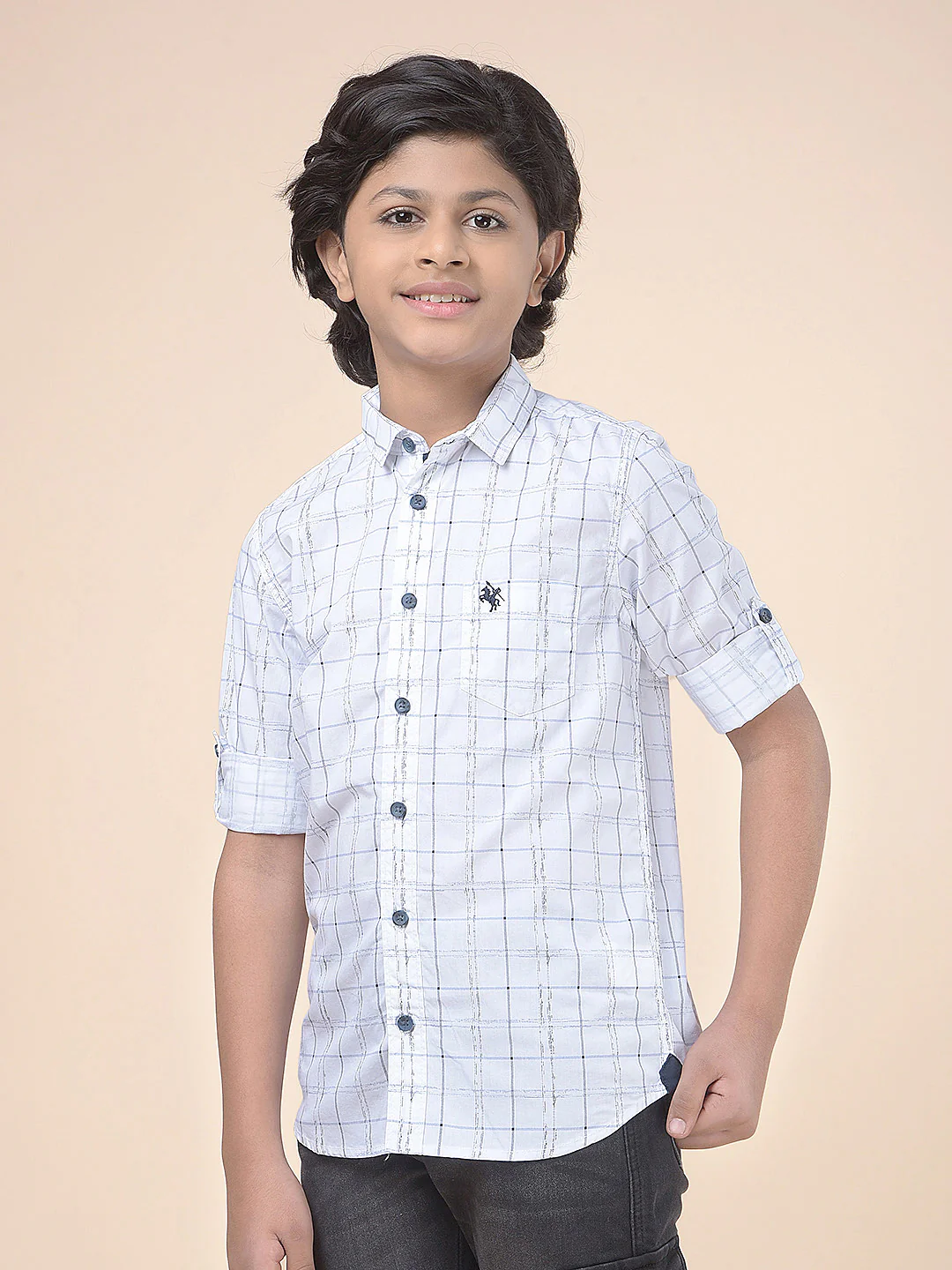 Casual Shirt for Boys l Breathable & Soft with Color Fastness Regular Fit Spread Collar Cotton Fabric Checkered Pattern - Image 5