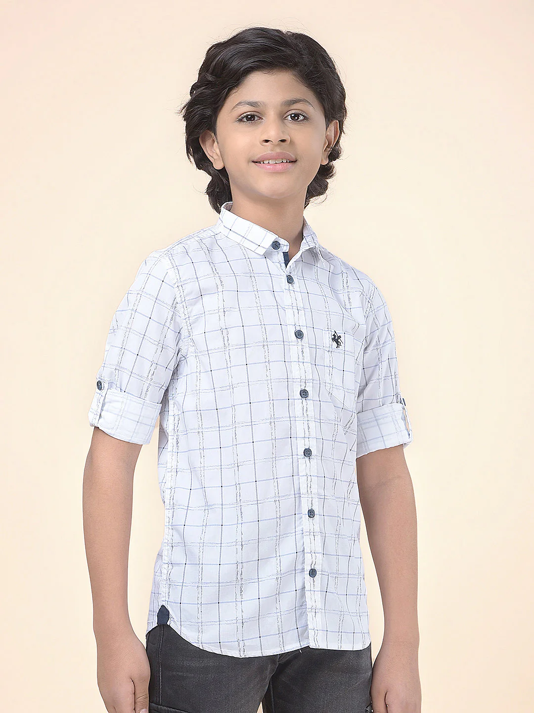 Casual Shirt for Boys l Breathable & Soft with Color Fastness Regular Fit Spread Collar Cotton Fabric Checkered Pattern - Image 6