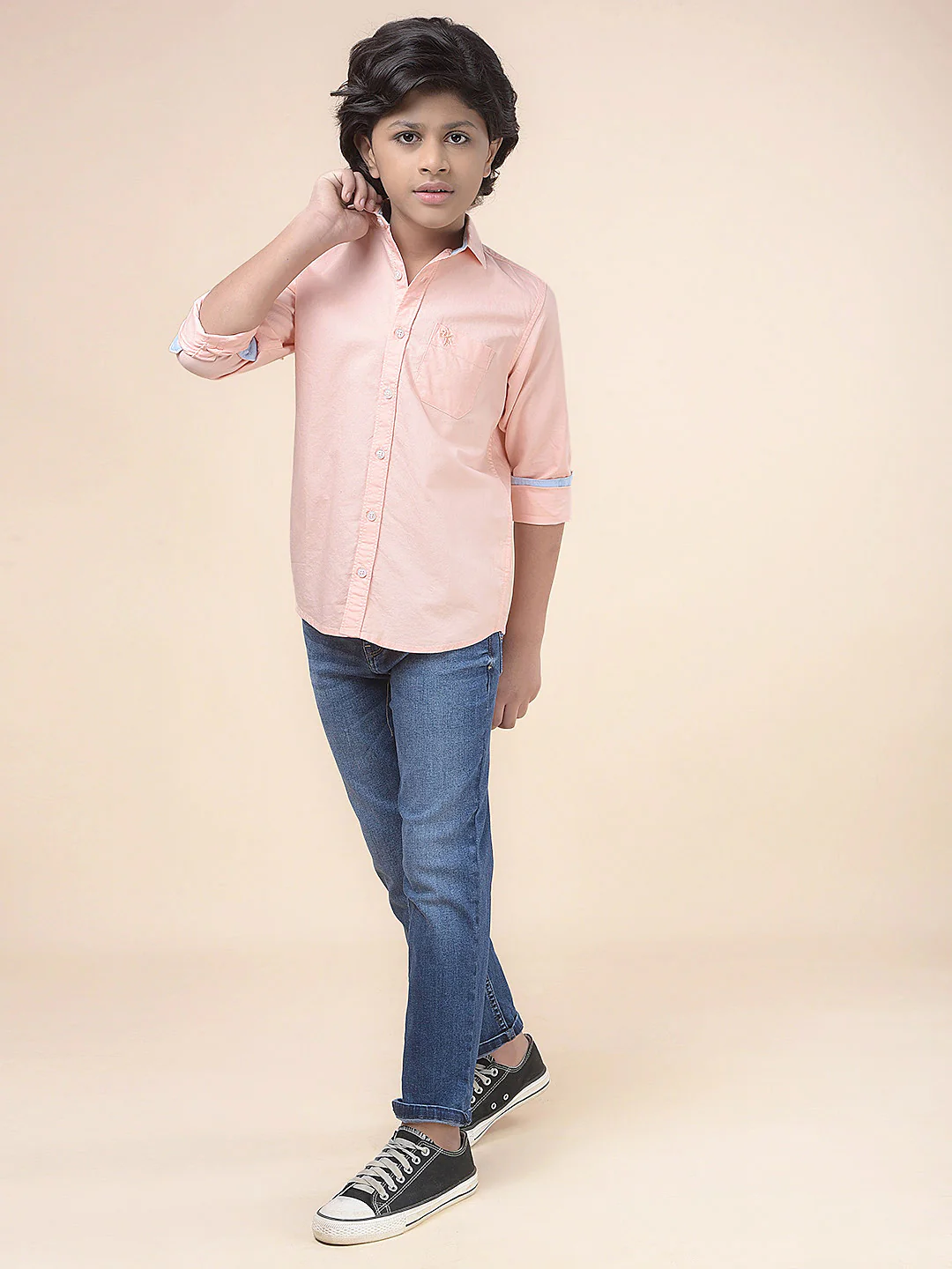 Casual Shirt for Boys l Breathable & Soft with Color Fastness Regular Fit Spread Collar Cotton Fabric Self Design Pattern - Image 2