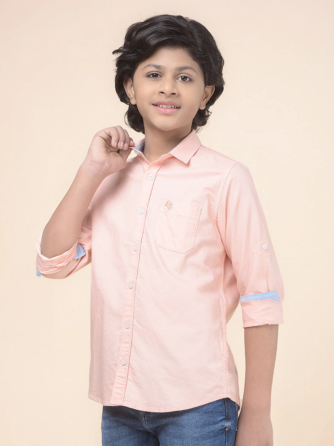 Casual Shirt for Boys l Breathable & Soft with Color Fastness Regular Fit Spread Collar Cotton Fabric Self Design Pattern - Image 6