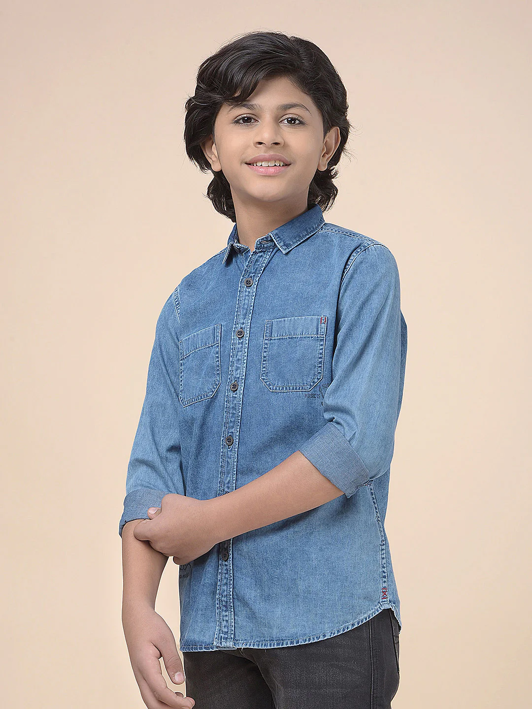 Casual Shirt for Boys l Breathable & Soft with Color Fastness Regular Fit Spread Collar Cotton Fabric Solid Pattern - Image 3