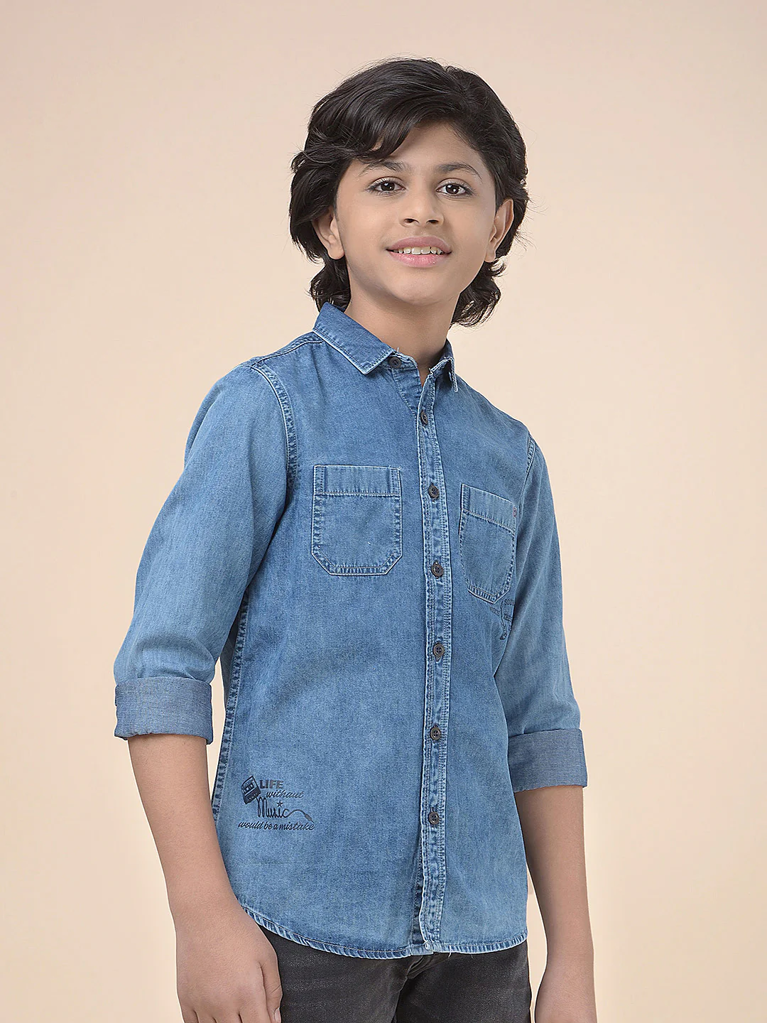Casual Shirt for Boys l Breathable & Soft with Color Fastness Regular Fit Spread Collar Cotton Fabric Solid Pattern - Image 4
