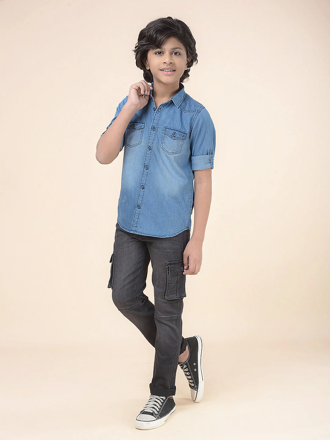 Casual Shirt for Boys l Breathable & Soft with Color Fastness Regular Fit Spread Collar Cotton Fabric Solid Pattern - Image 3