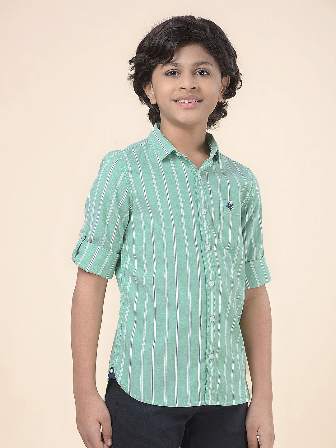 Casual Shirt for Boys l Breathable & Soft with Color Fastness Regular Fit Spread Collar Cotton Fabric Striped Pattern - Image 7