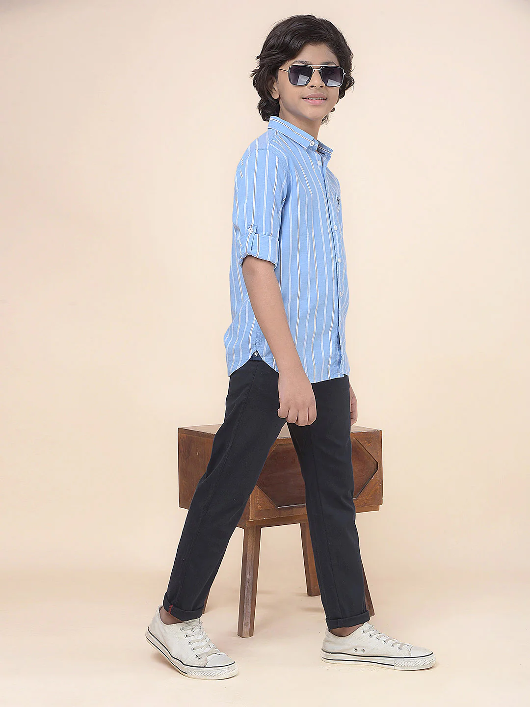 Casual Shirt for Boys l Breathable & Soft with Color Fastness Regular Fit Spread Collar Cotton Fabric Striped Pattern - Image 2