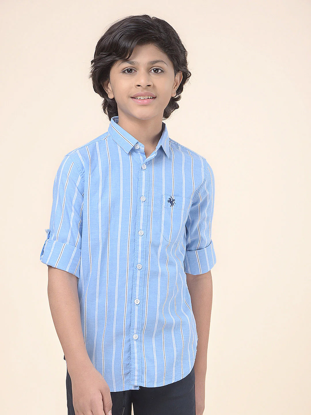 Casual Shirt for Boys l Breathable & Soft with Color Fastness Regular Fit Spread Collar Cotton Fabric Striped Pattern - Image 4