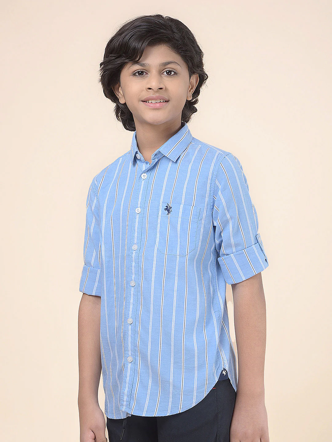 Casual Shirt for Boys l Breathable & Soft with Color Fastness Regular Fit Spread Collar Cotton Fabric Striped Pattern - Image 5