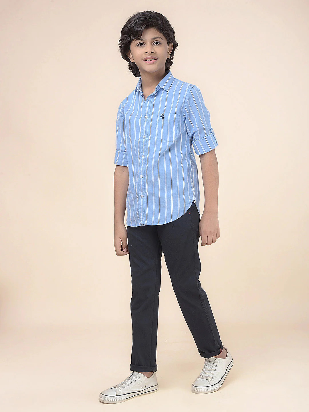 Casual Shirt for Boys l Breathable & Soft with Color Fastness Regular Fit Spread Collar Cotton Fabric Striped Pattern - Image 8