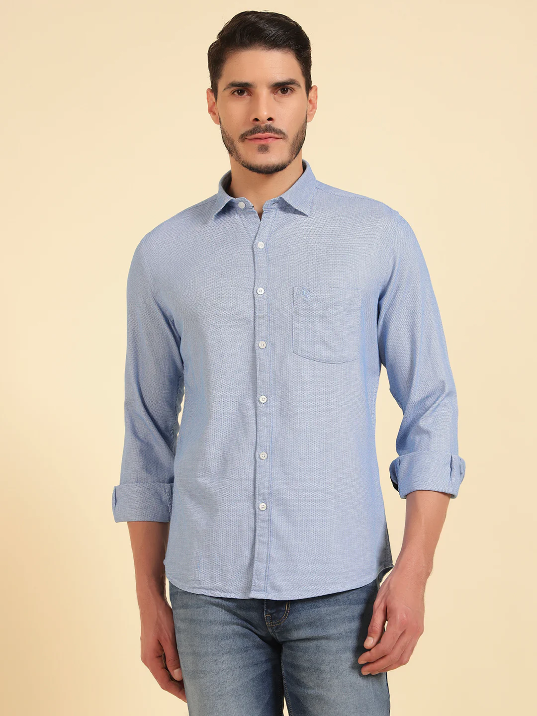 Casual Shirt for Men | Breathable & Soft with Color Fastness Regular Fit Cotton Fabric Self Design Pattern - Image 3
