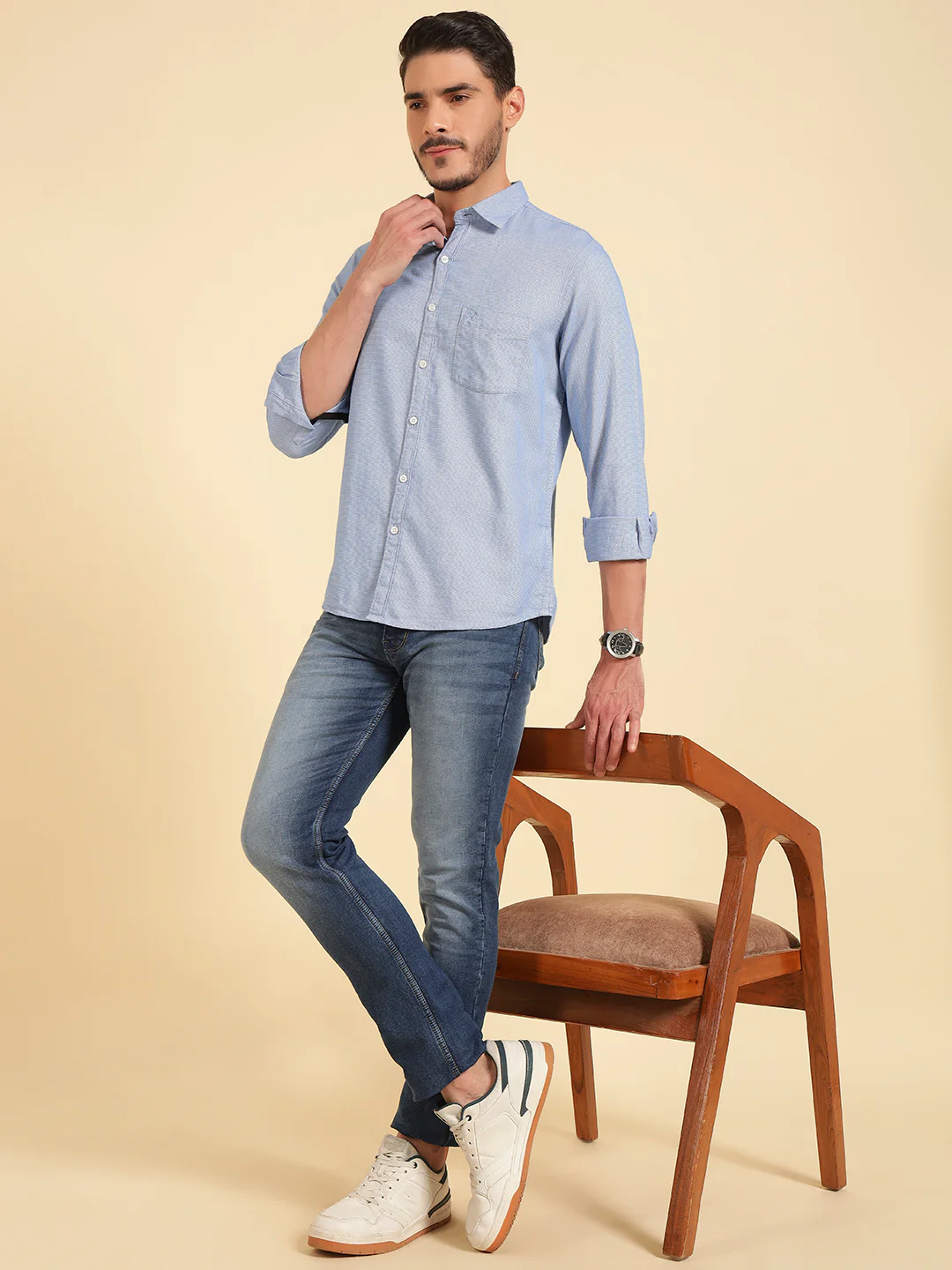 Casual Shirt for Men | Breathable & Soft with Color Fastness Regular Fit Cotton Fabric Self Design Pattern - Image 9