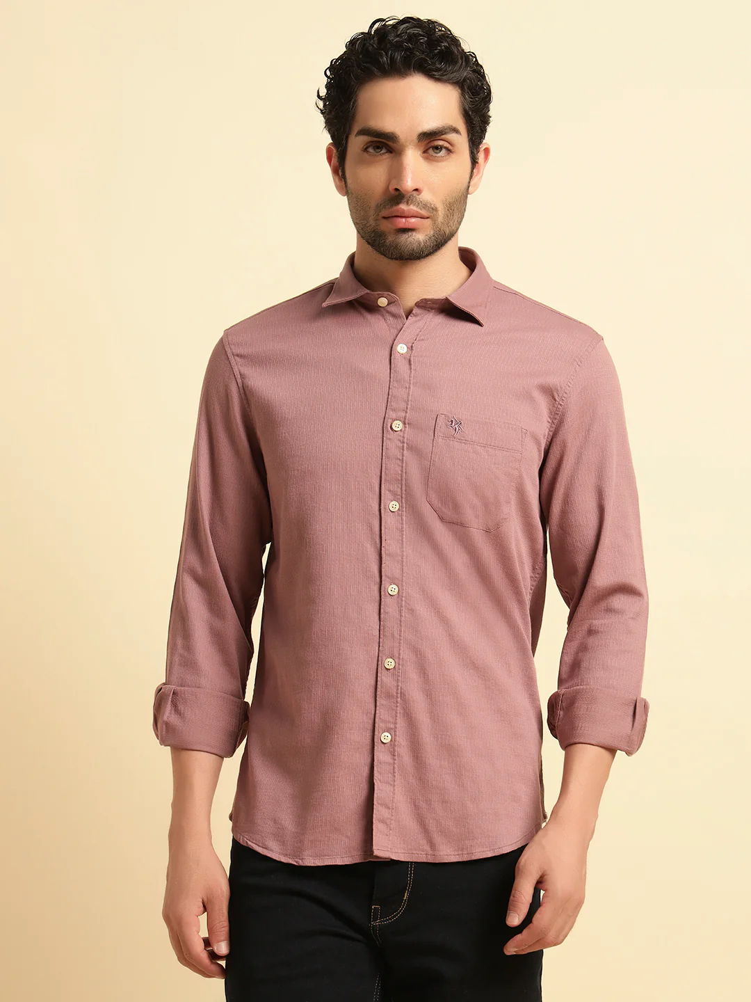 Casual Shirt for Men | Breathable & Soft with Color Fastness Regular Fit Spread Collar Neck Cotton Blend Fabric Self Design Pattern - Image 2