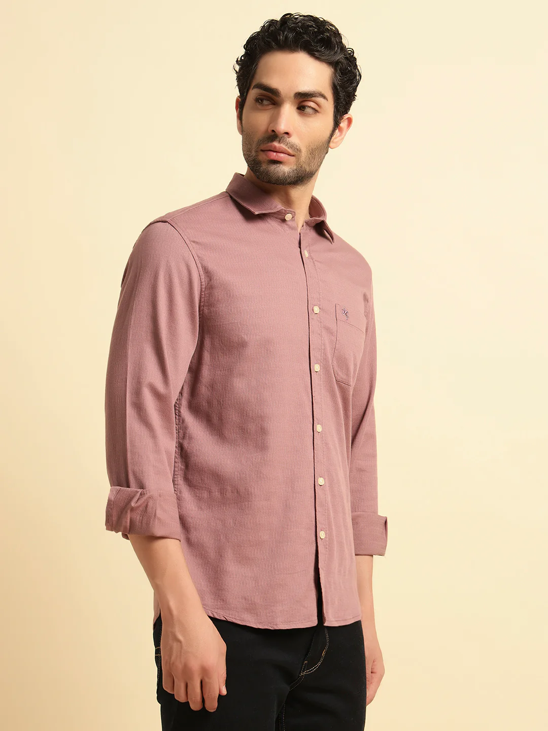 Casual Shirt for Men | Breathable & Soft with Color Fastness Regular Fit Spread Collar Neck Cotton Blend Fabric Self Design Pattern - Image 3