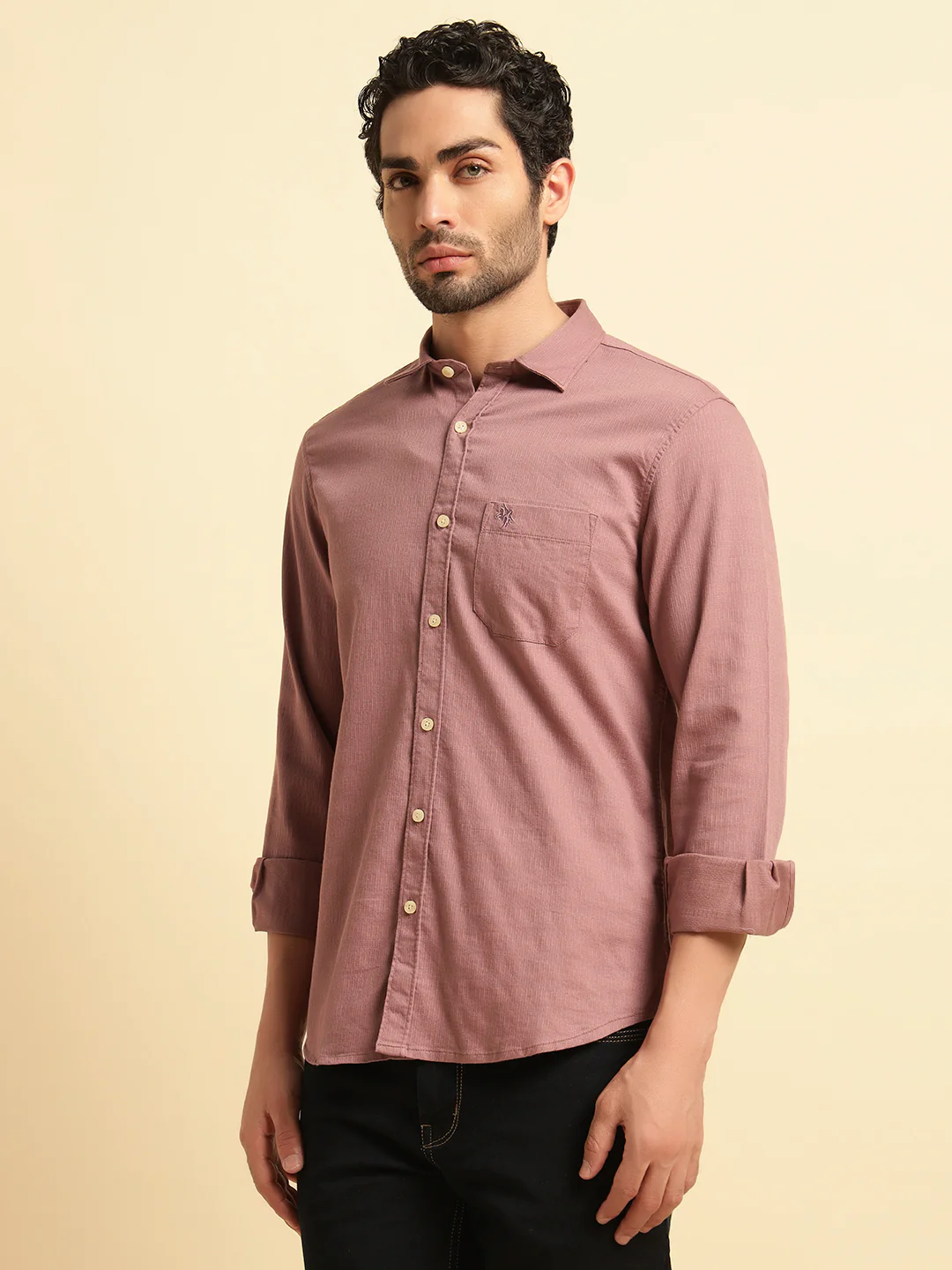 Casual Shirt for Men | Breathable & Soft with Color Fastness Regular Fit Spread Collar Neck Cotton Blend Fabric Self Design Pattern - Image 4