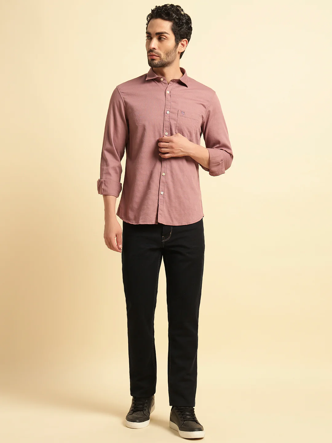 Casual Shirt for Men | Breathable & Soft with Color Fastness Regular Fit Spread Collar Neck Cotton Blend Fabric Self Design Pattern - Image 5
