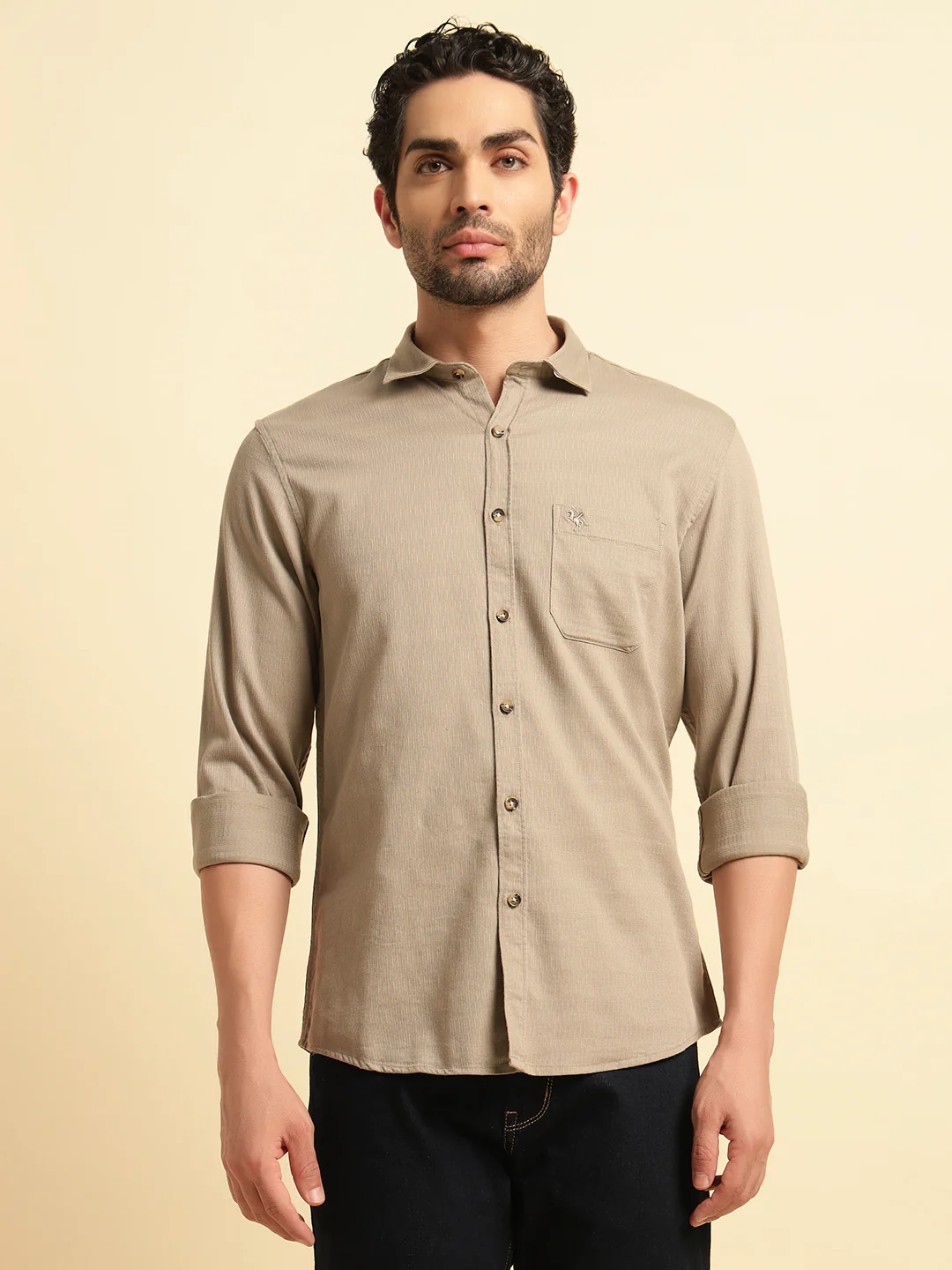 Casual Shirt for Men | Breathable & Soft with Color Fastness Regular Fit Spread Collar Neck Cotton Blend Fabric Self Design Pattern - Image 2