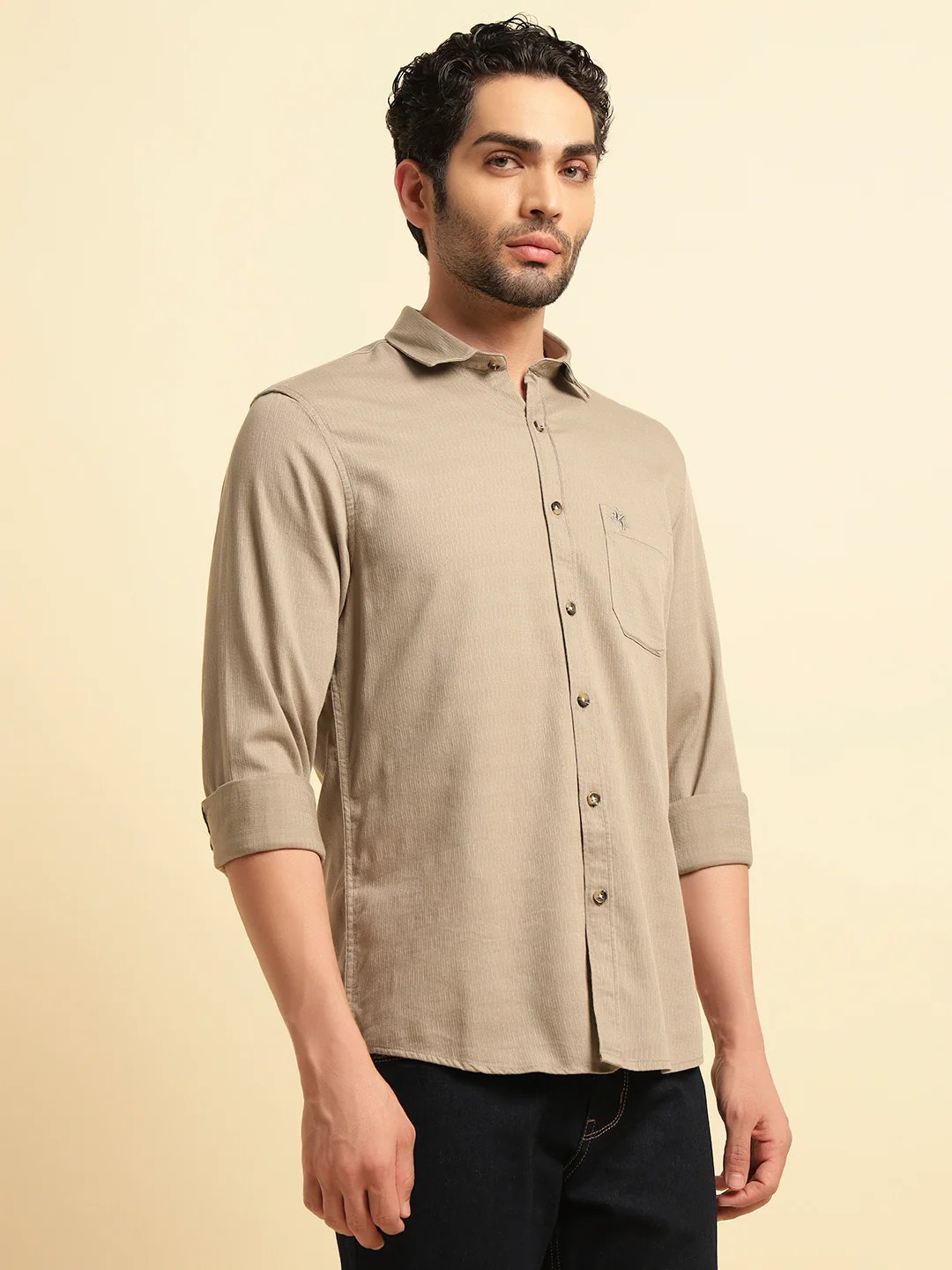 Casual Shirt for Men | Breathable & Soft with Color Fastness Regular Fit Spread Collar Neck Cotton Blend Fabric Self Design Pattern - Image 3