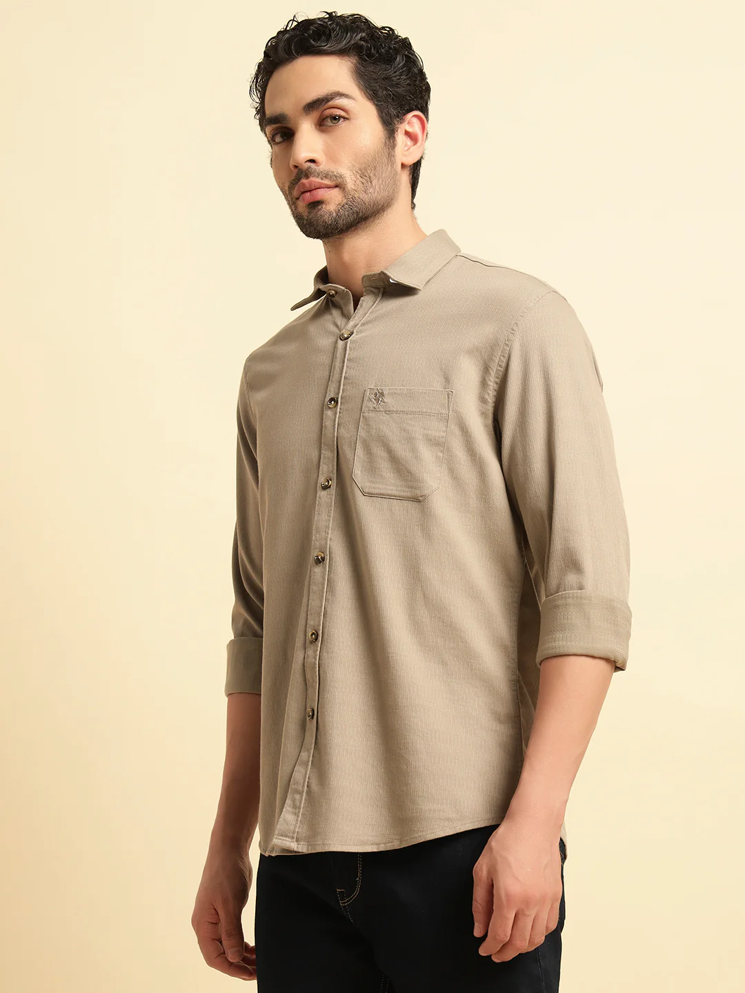 Casual Shirt for Men | Breathable & Soft with Color Fastness Regular Fit Spread Collar Neck Cotton Blend Fabric Self Design Pattern - Image 4