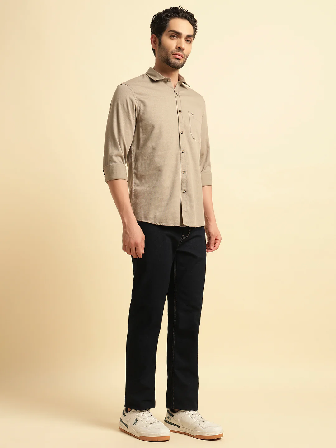 Casual Shirt for Men | Breathable & Soft with Color Fastness Regular Fit Spread Collar Neck Cotton Blend Fabric Self Design Pattern - Image 5