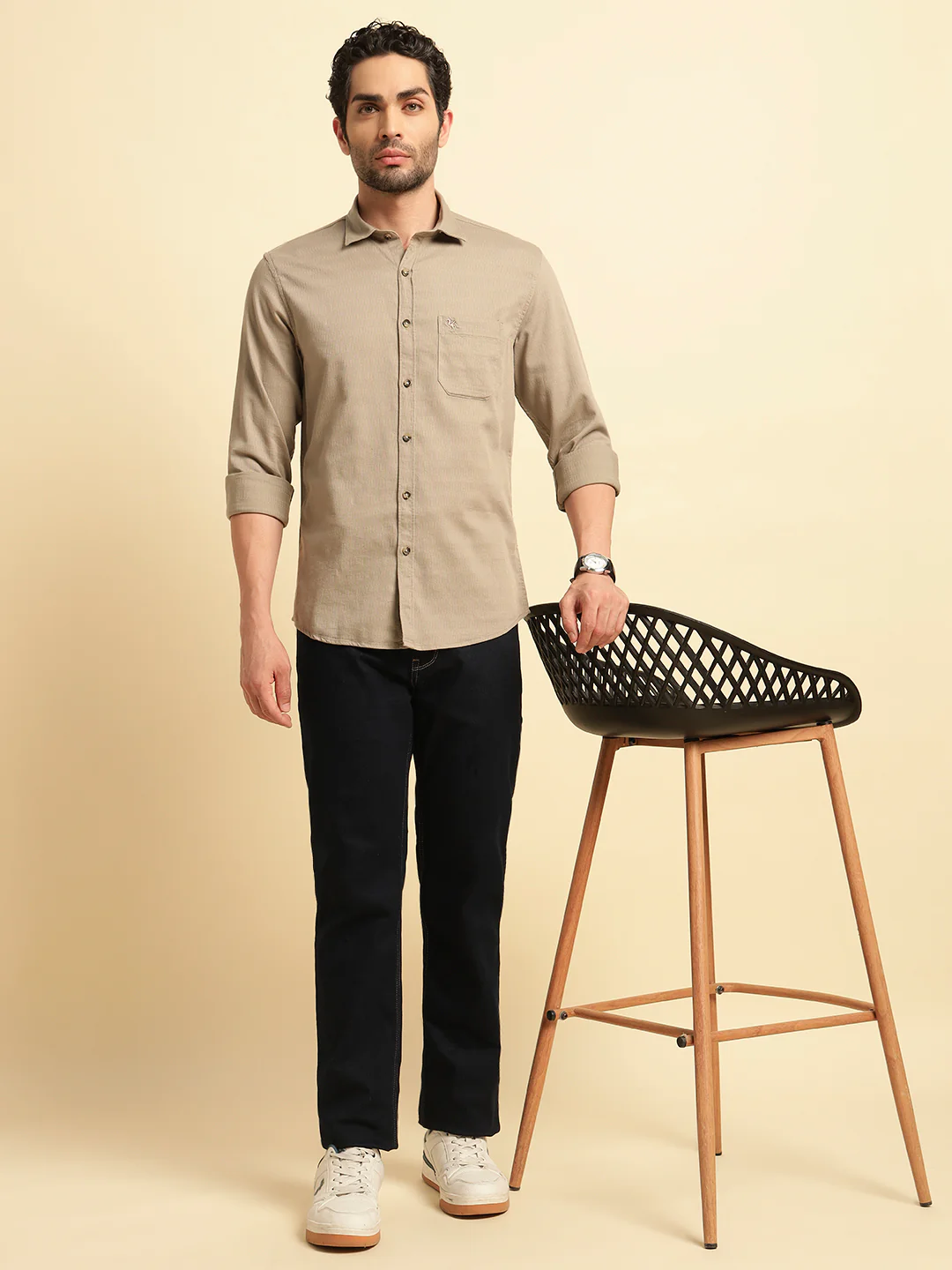 Casual Shirt for Men | Breathable & Soft with Color Fastness Regular Fit Spread Collar Neck Cotton Blend Fabric Self Design Pattern - Image 8
