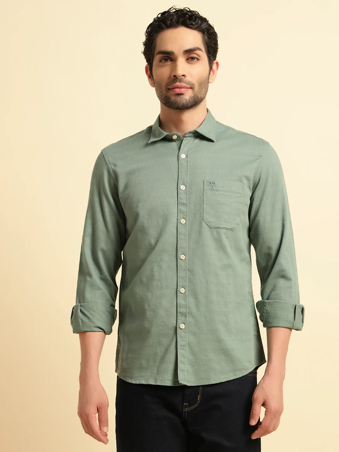 Casual Shirt for Men | Breathable & Soft with Color Fastness Regular Fit Spread Collar Neck Cotton Blend Fabric Self Design Pattern