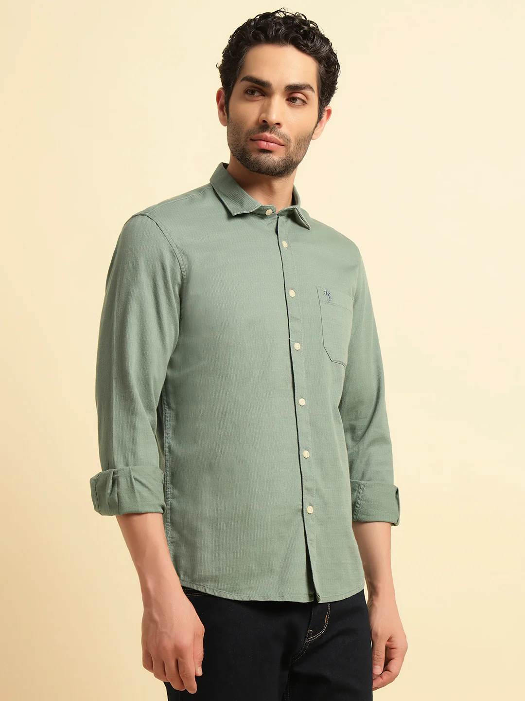 Casual Shirt for Men | Breathable & Soft with Color Fastness Regular Fit Spread Collar Neck Cotton Blend Fabric Self Design Pattern - Image 3