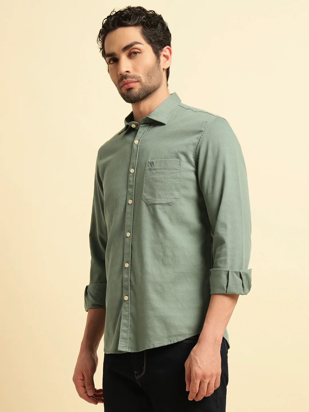 Casual Shirt for Men | Breathable & Soft with Color Fastness Regular Fit Spread Collar Neck Cotton Blend Fabric Self Design Pattern - Image 4