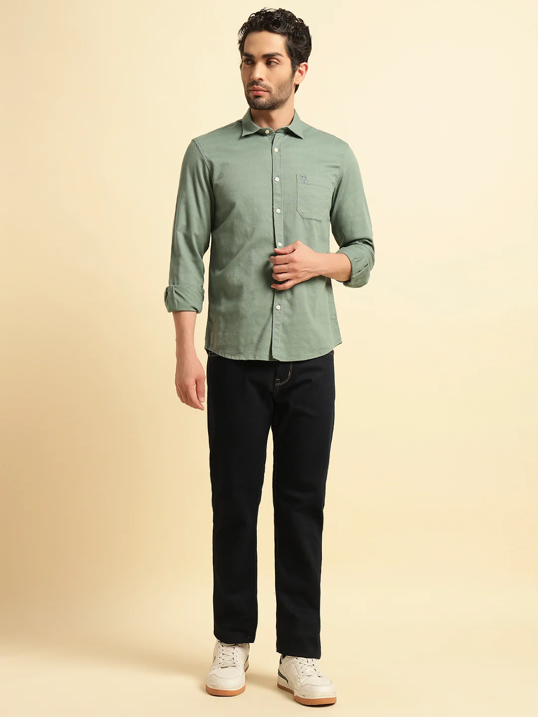 Casual Shirt for Men | Breathable & Soft with Color Fastness Regular Fit Spread Collar Neck Cotton Blend Fabric Self Design Pattern - Image 5