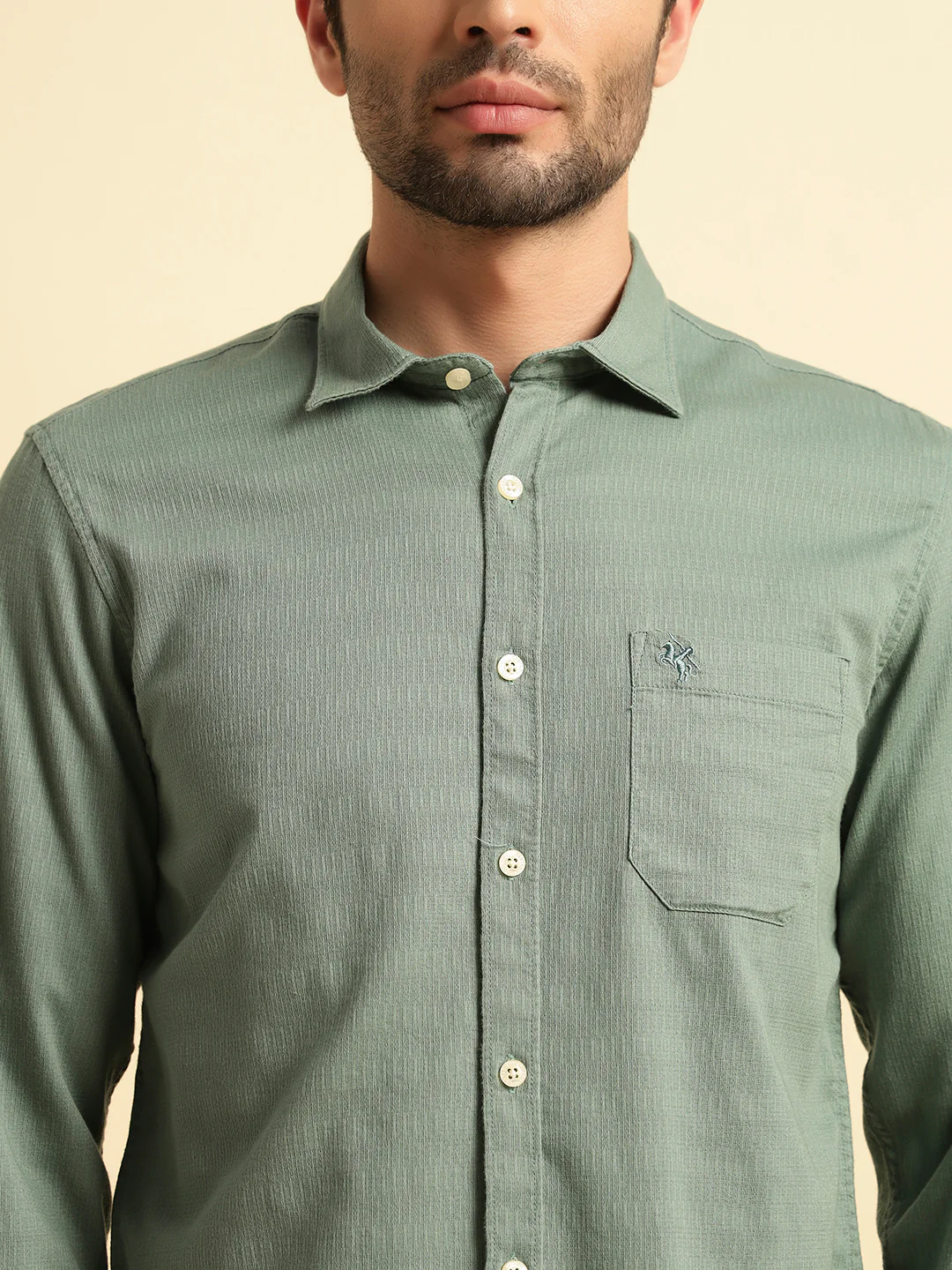Casual Shirt for Men | Breathable & Soft with Color Fastness Regular Fit Spread Collar Neck Cotton Blend Fabric Self Design Pattern - Image 6