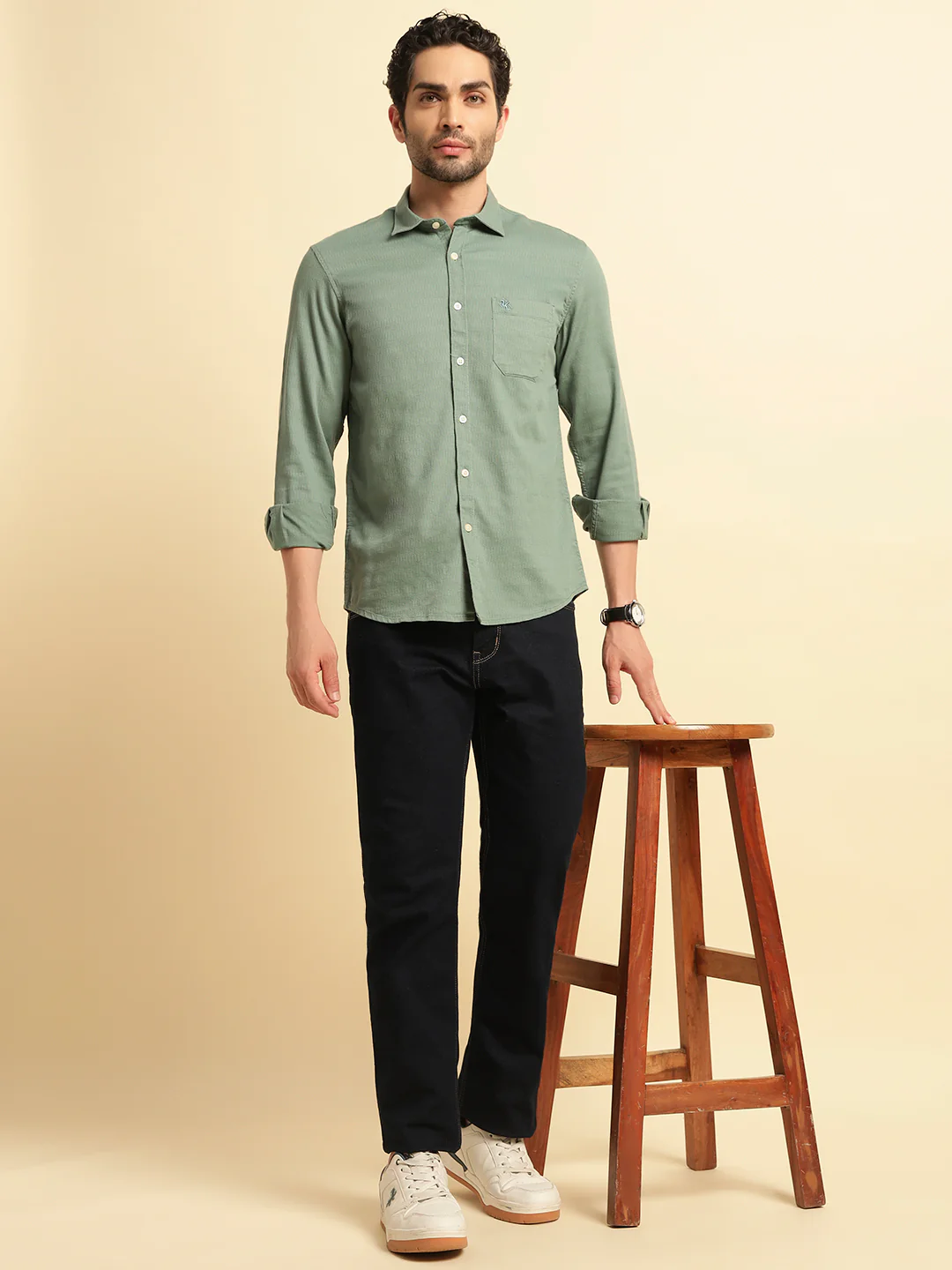 Casual Shirt for Men | Breathable & Soft with Color Fastness Regular Fit Spread Collar Neck Cotton Blend Fabric Self Design Pattern - Image 8