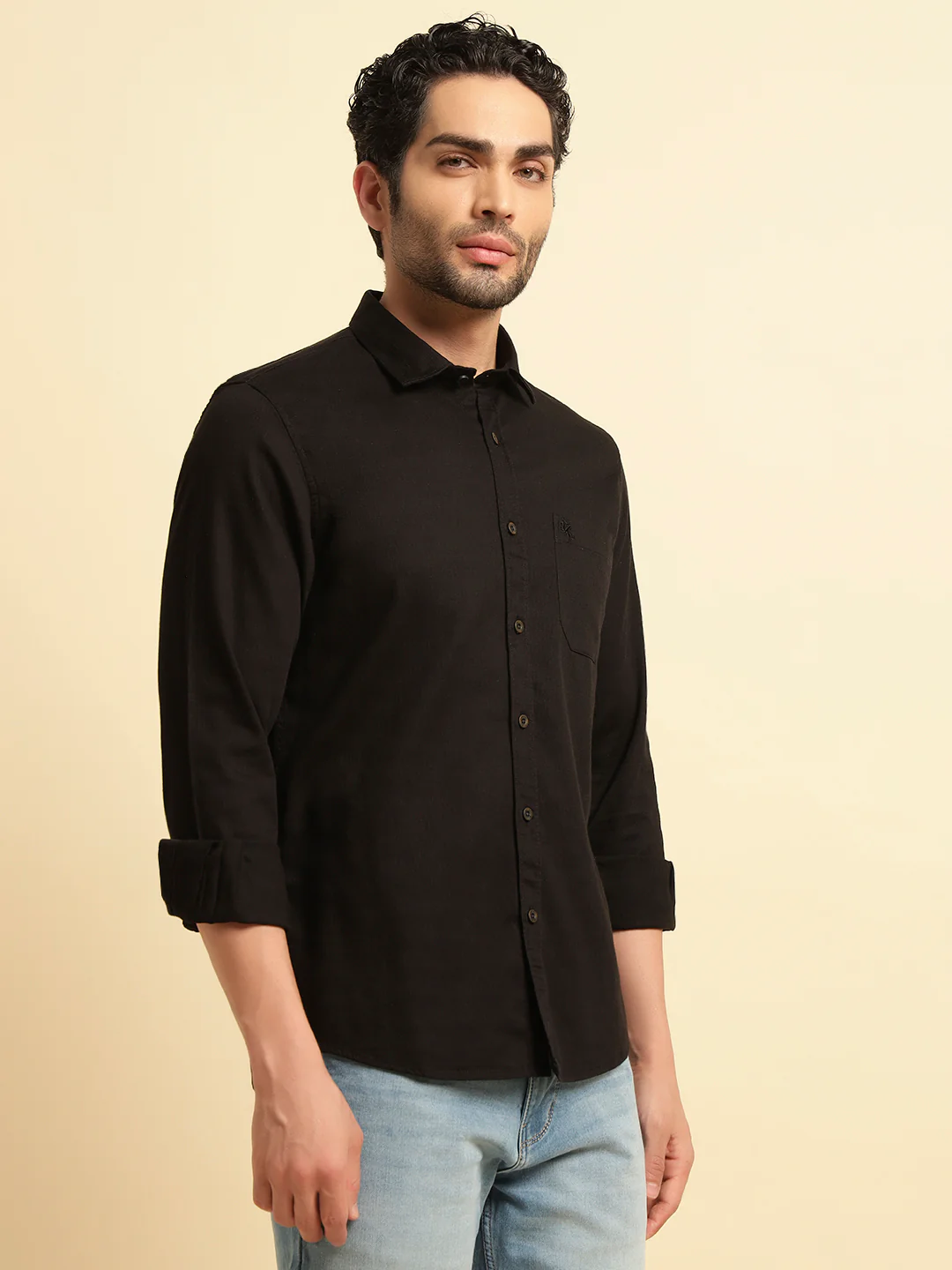 Casual Shirt for Men | Breathable & Soft with Color Fastness Regular Fit Spread Collar Neck Cotton Blend Fabric Self Design Pattern - Image 3