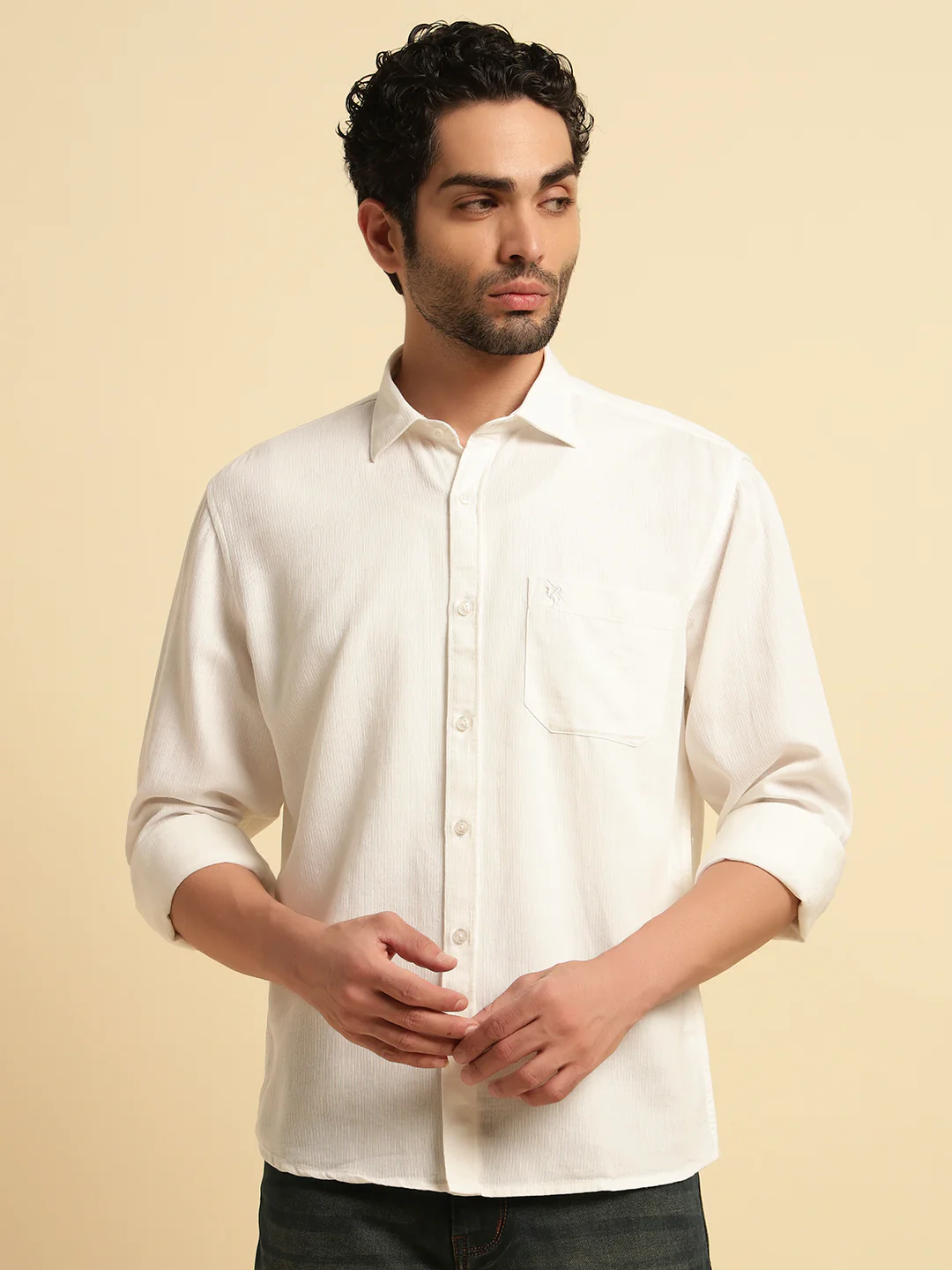 Casual Shirt for Men | Breathable & Soft with Color Fastness Regular Fit Spread Collar Neck Cotton Blend Fabric Self Design Pattern - Image 2