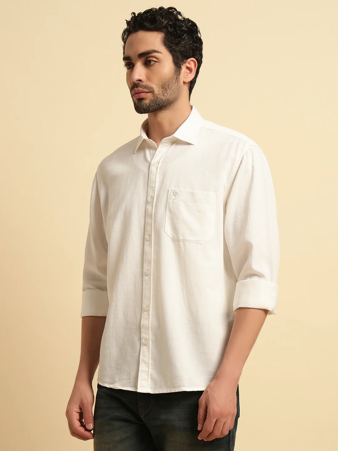 Casual Shirt for Men | Breathable & Soft with Color Fastness Regular Fit Spread Collar Neck Cotton Blend Fabric Self Design Pattern - Image 4