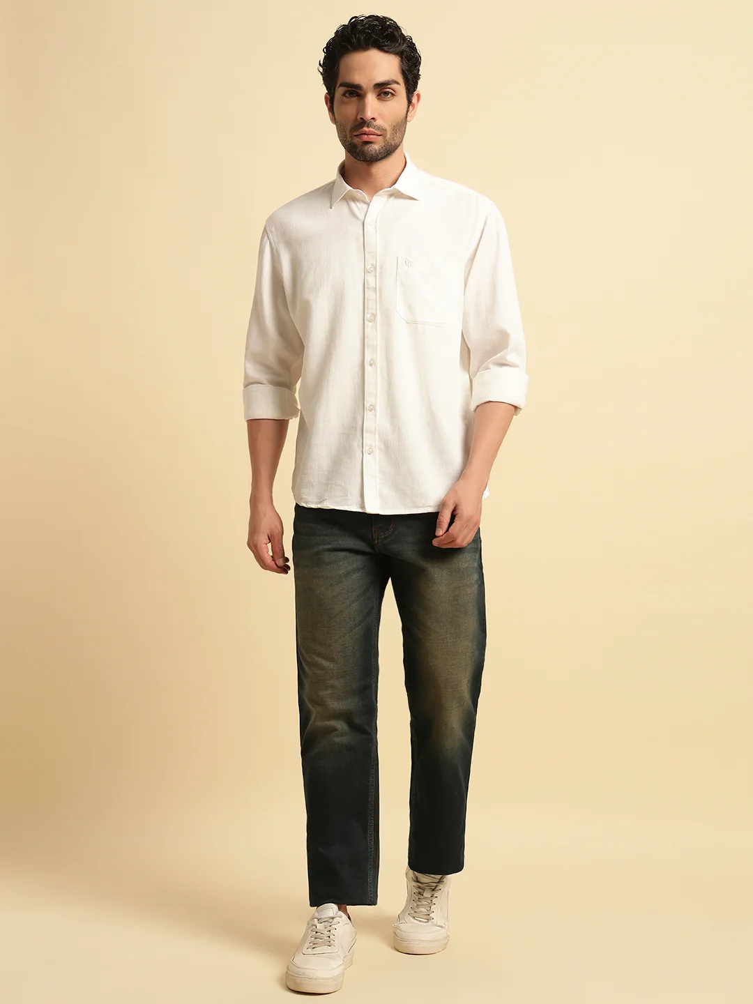 Casual Shirt for Men | Breathable & Soft with Color Fastness Regular Fit Spread Collar Neck Cotton Blend Fabric Self Design Pattern - Image 5