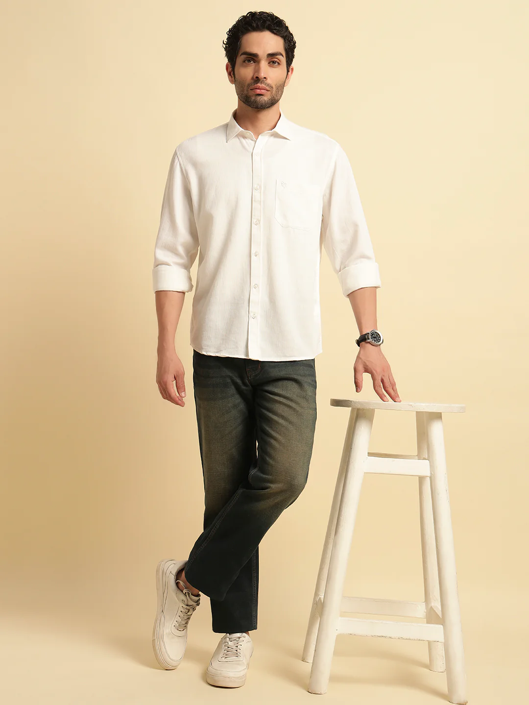 Casual Shirt for Men | Breathable & Soft with Color Fastness Regular Fit Spread Collar Neck Cotton Blend Fabric Self Design Pattern - Image 8
