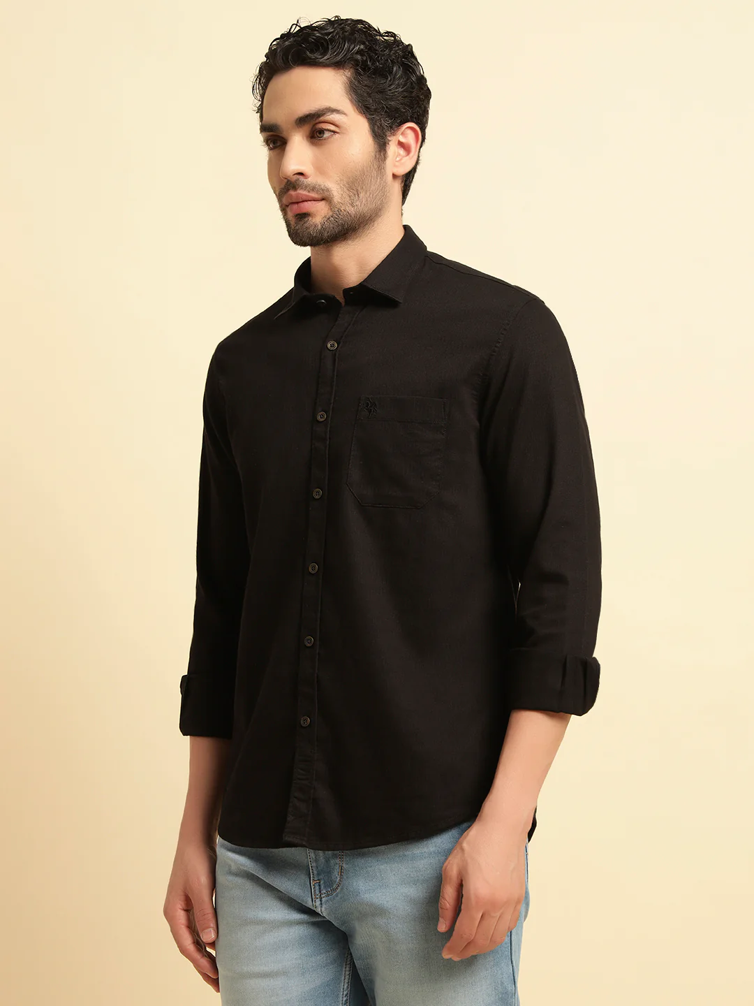 Casual Shirt for Men | Breathable & Soft with Color Fastness Regular Fit Spread Collar Neck Cotton Blend Fabric Self Design Pattern - Image 4