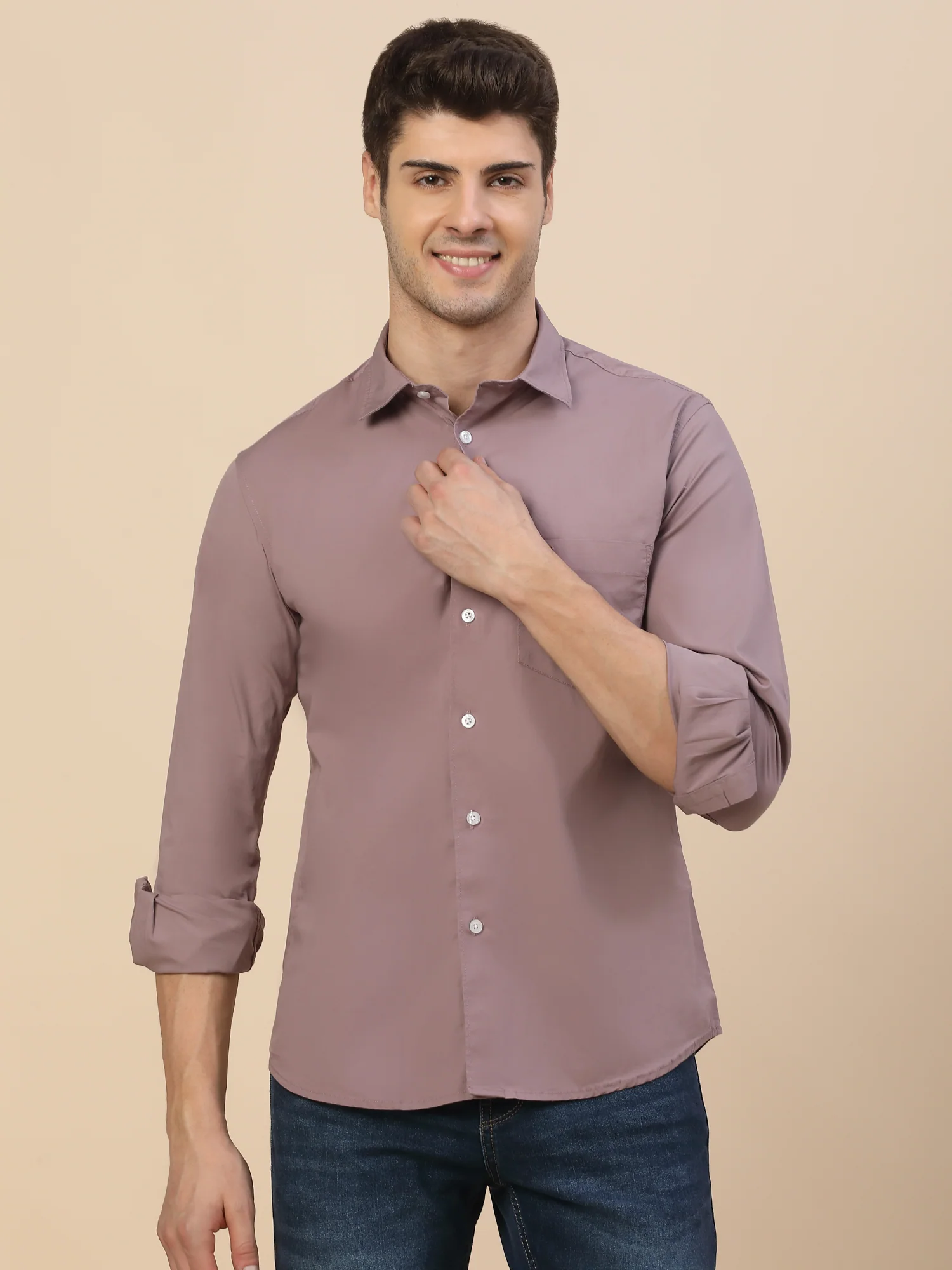 Casual Shirt for Men | Breathable & Soft with Color Fastness Regular Fit Spread Collar Neck Cotton Blend Fabric Solid Pattern - Image 2