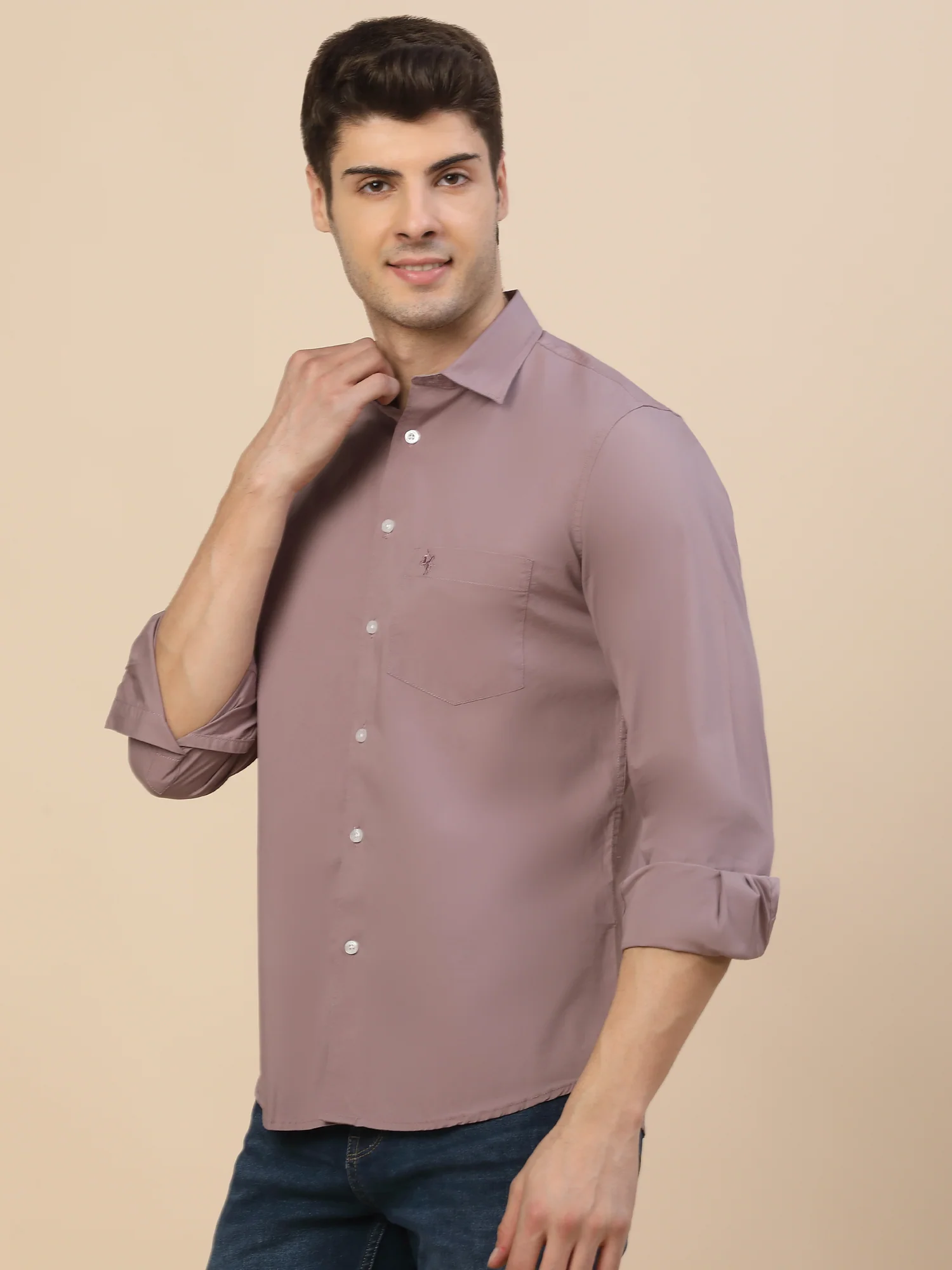 Casual Shirt for Men | Breathable & Soft with Color Fastness Regular Fit Spread Collar Neck Cotton Blend Fabric Solid Pattern - Image 3