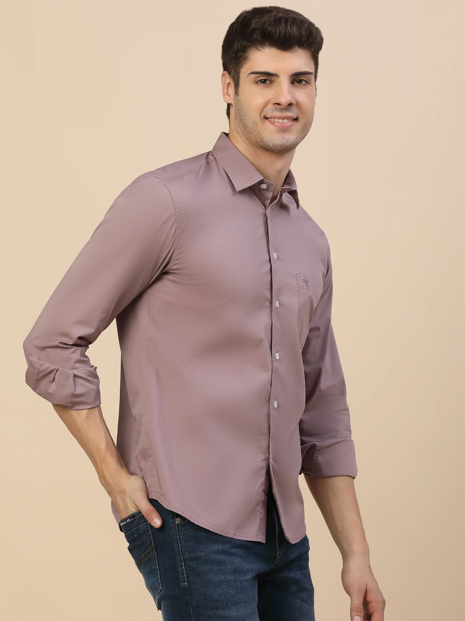 Casual Shirt for Men | Breathable & Soft with Color Fastness Regular Fit Spread Collar Neck Cotton Blend Fabric Solid Pattern - Image 4