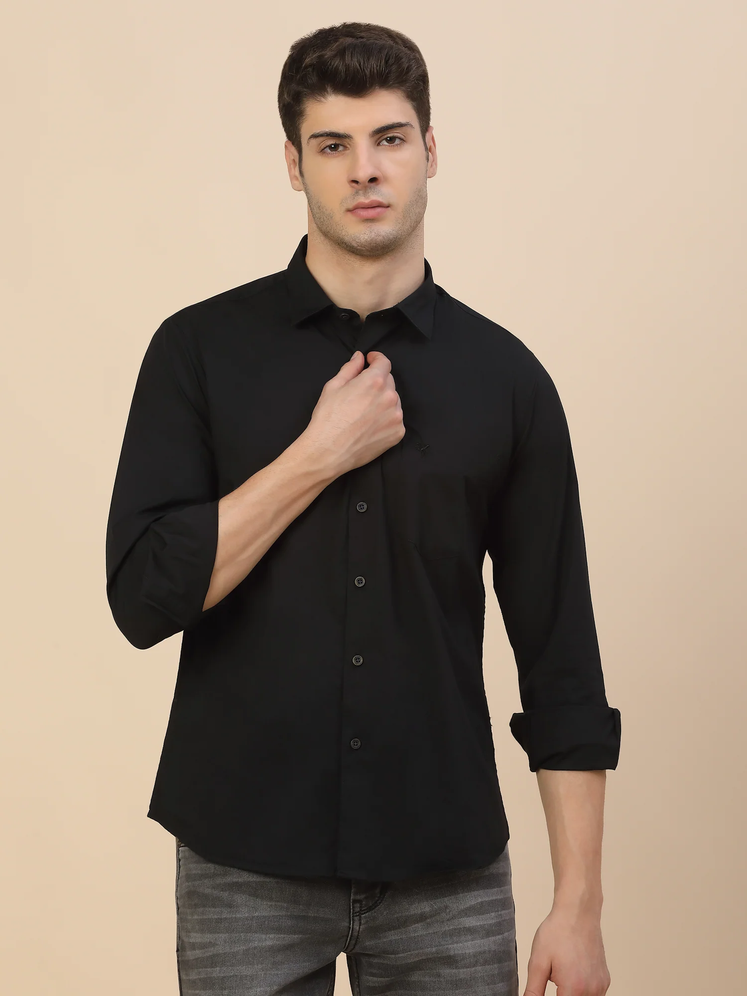 Casual Shirt for Men | Breathable & Soft with Color Fastness Regular Fit Spread Collar Neck Cotton Blend Fabric Solid Pattern - Image 2