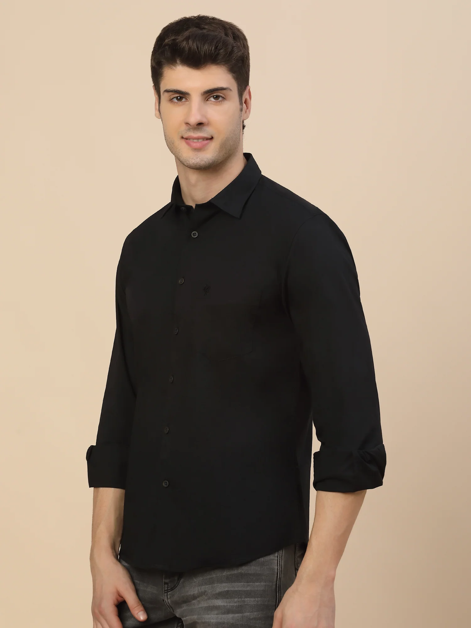 Casual Shirt for Men | Breathable & Soft with Color Fastness Regular Fit Spread Collar Neck Cotton Blend Fabric Solid Pattern - Image 3