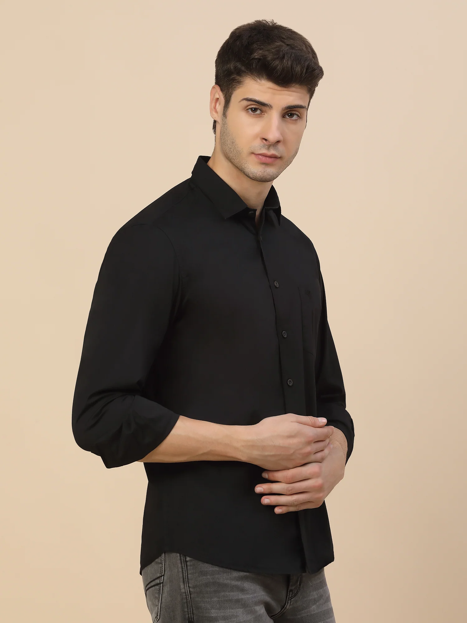 Casual Shirt for Men | Breathable & Soft with Color Fastness Regular Fit Spread Collar Neck Cotton Blend Fabric Solid Pattern - Image 5