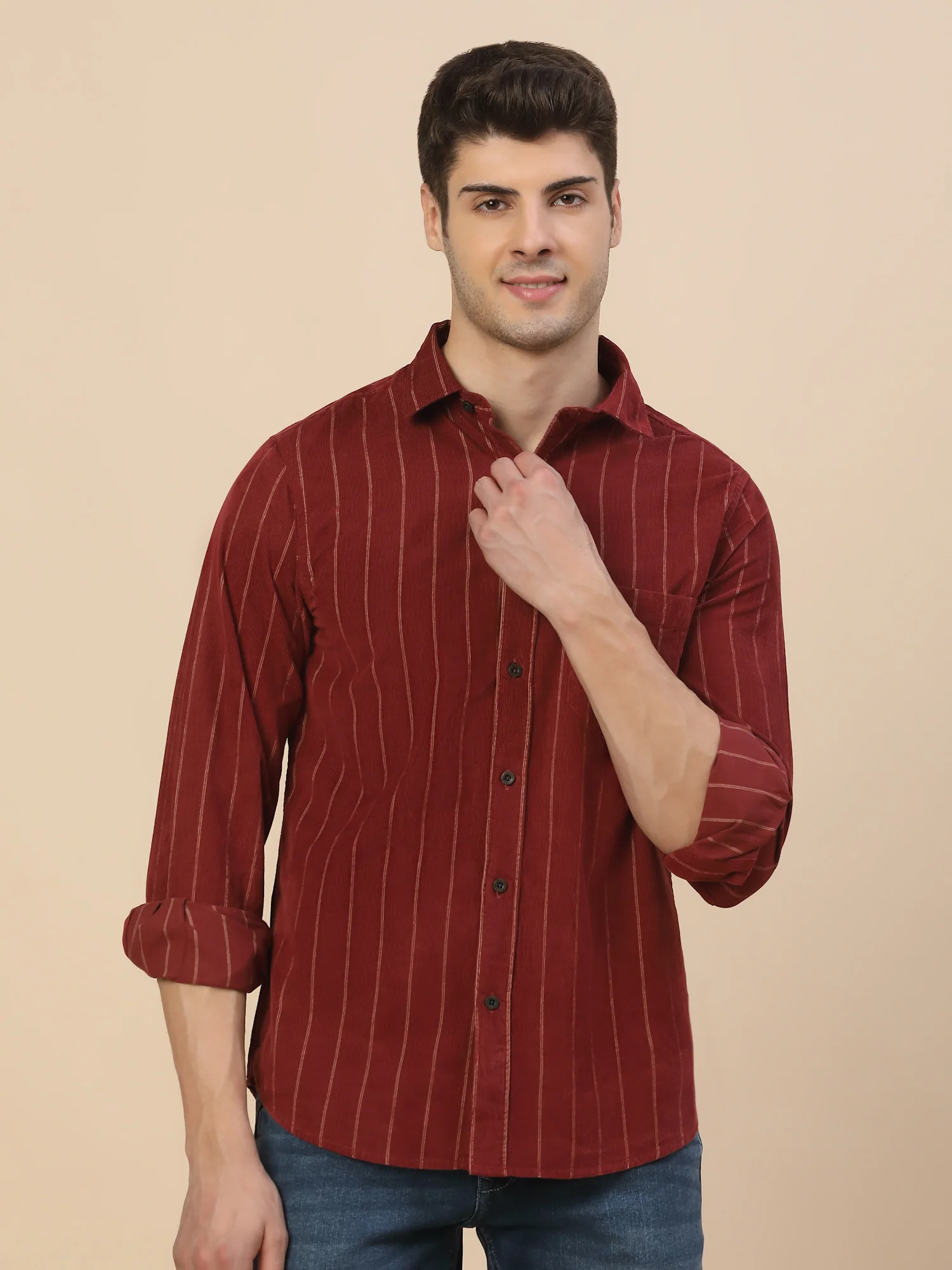 Casual Shirt for Men | Breathable & Soft with Color Fastness Regular Fit Spread Collar Neck Cotton (Courtary) Fabric Striped Pattern - Image 2