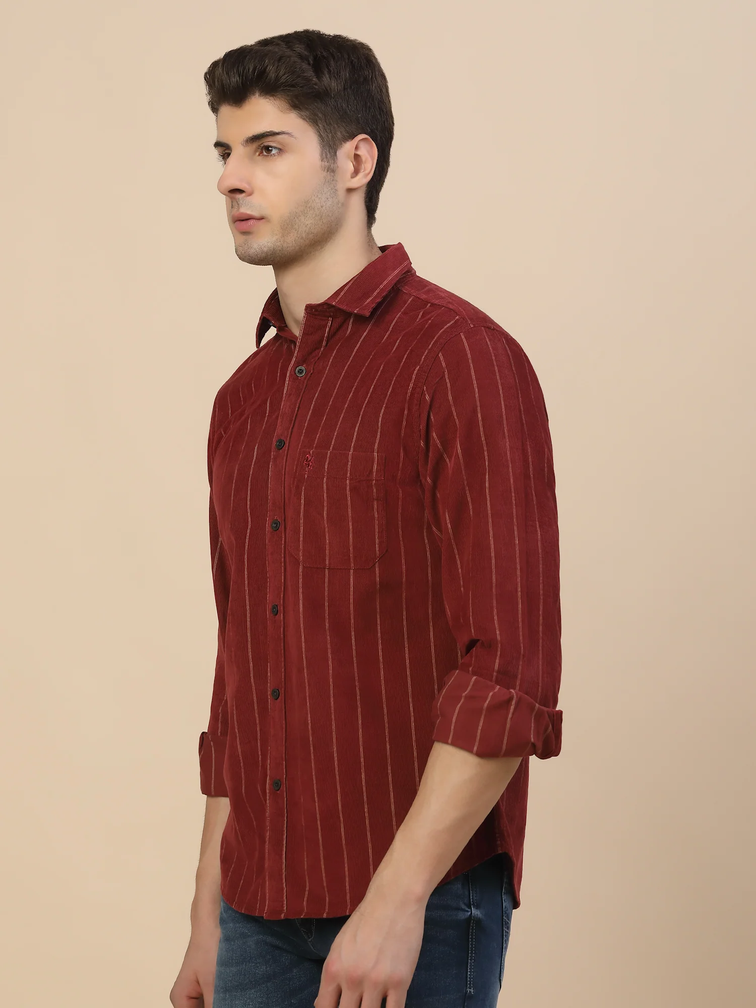 Casual Shirt for Men | Breathable & Soft with Color Fastness Regular Fit Spread Collar Neck Cotton (Courtary) Fabric Striped Pattern - Image 3