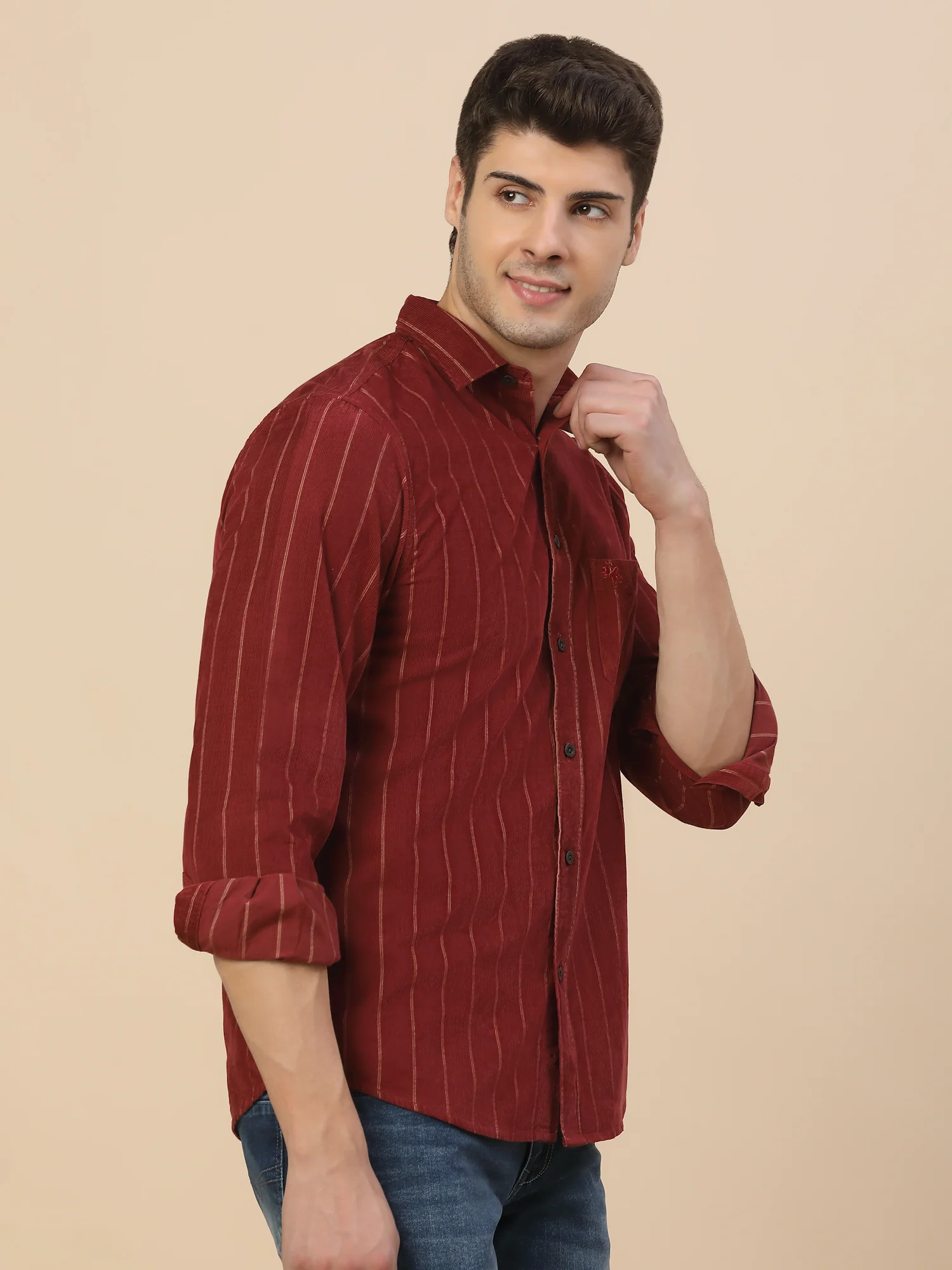Casual Shirt for Men | Breathable & Soft with Color Fastness Regular Fit Spread Collar Neck Cotton (Courtary) Fabric Striped Pattern - Image 4