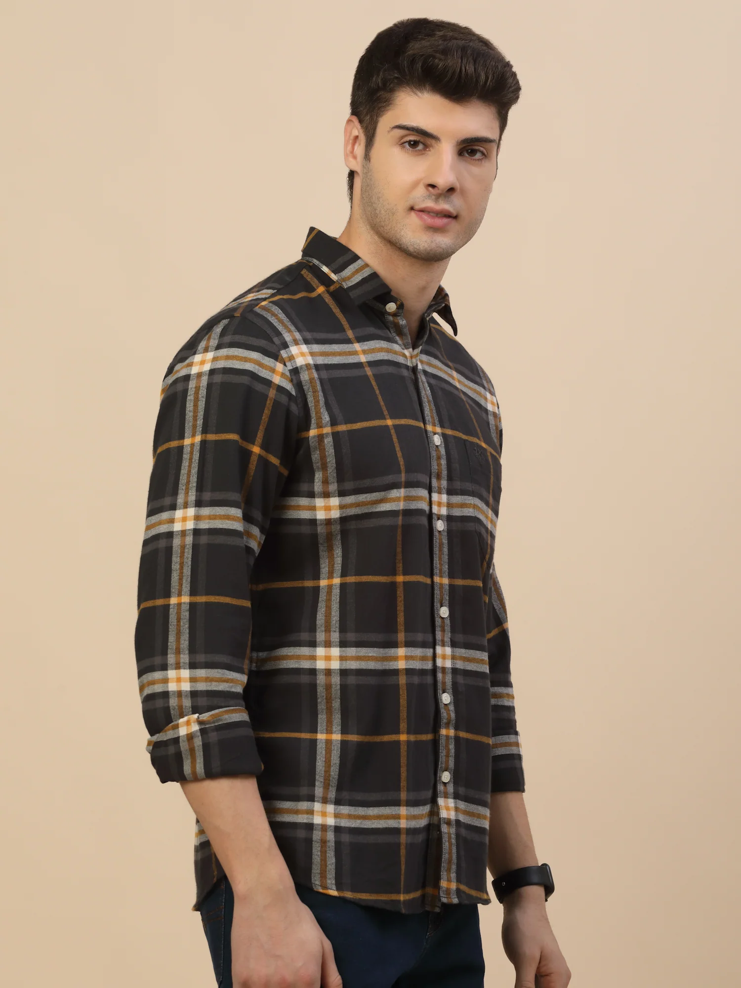 Casual Shirt for Men | Breathable & Soft with Color Fastness Regular Fit Spread Collar Neck Cotton Fabric Check Pattern - Image 4