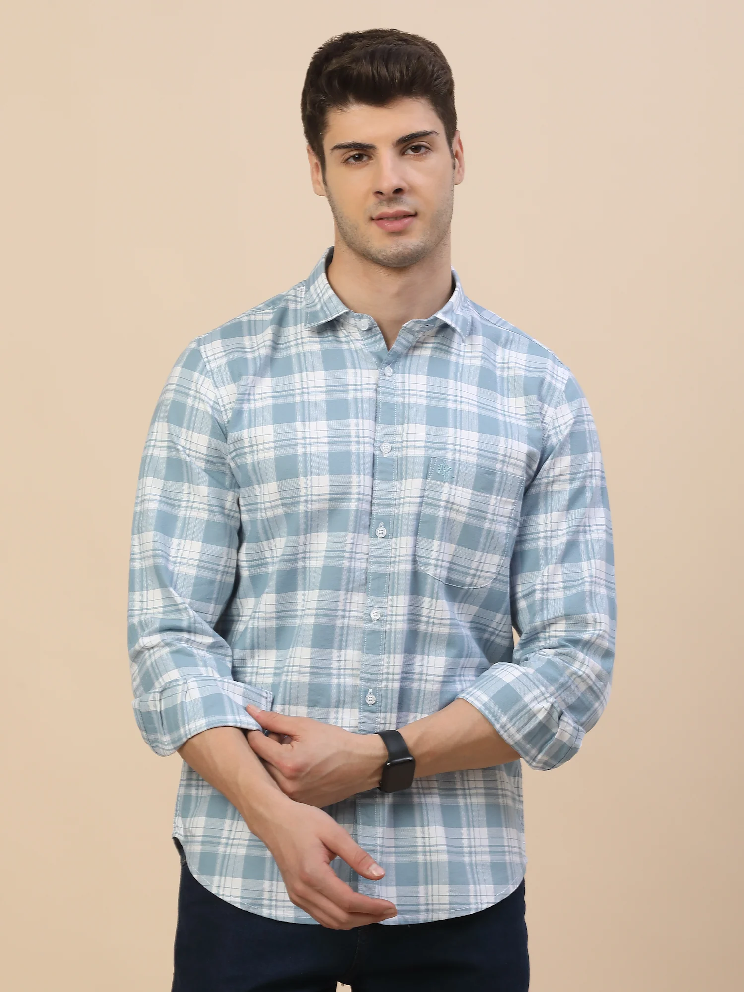 Casual Shirt for Men | Breathable & Soft with Color Fastness Regular Fit Spread Collar Neck Cotton Fabric Check Pattern - Image 2