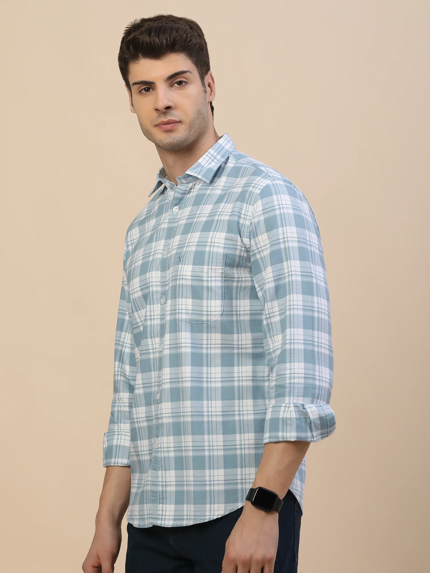 Casual Shirt for Men | Breathable & Soft with Color Fastness Regular Fit Spread Collar Neck Cotton Fabric Check Pattern - Image 3